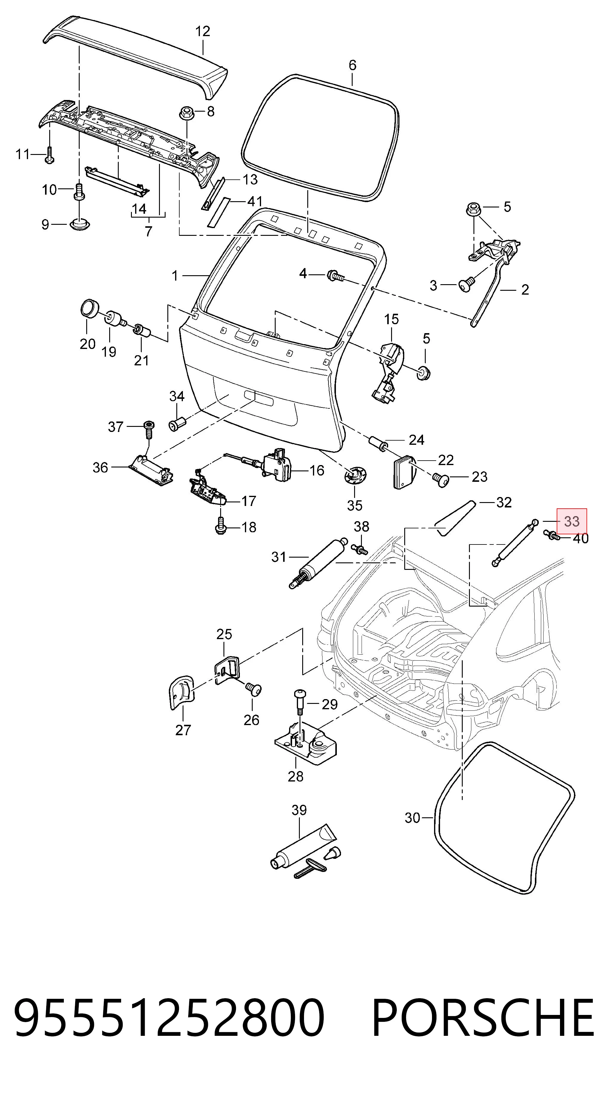 95551252800 Porsche Амортизатор скла задньої, 3/5-ї двері (ляди)