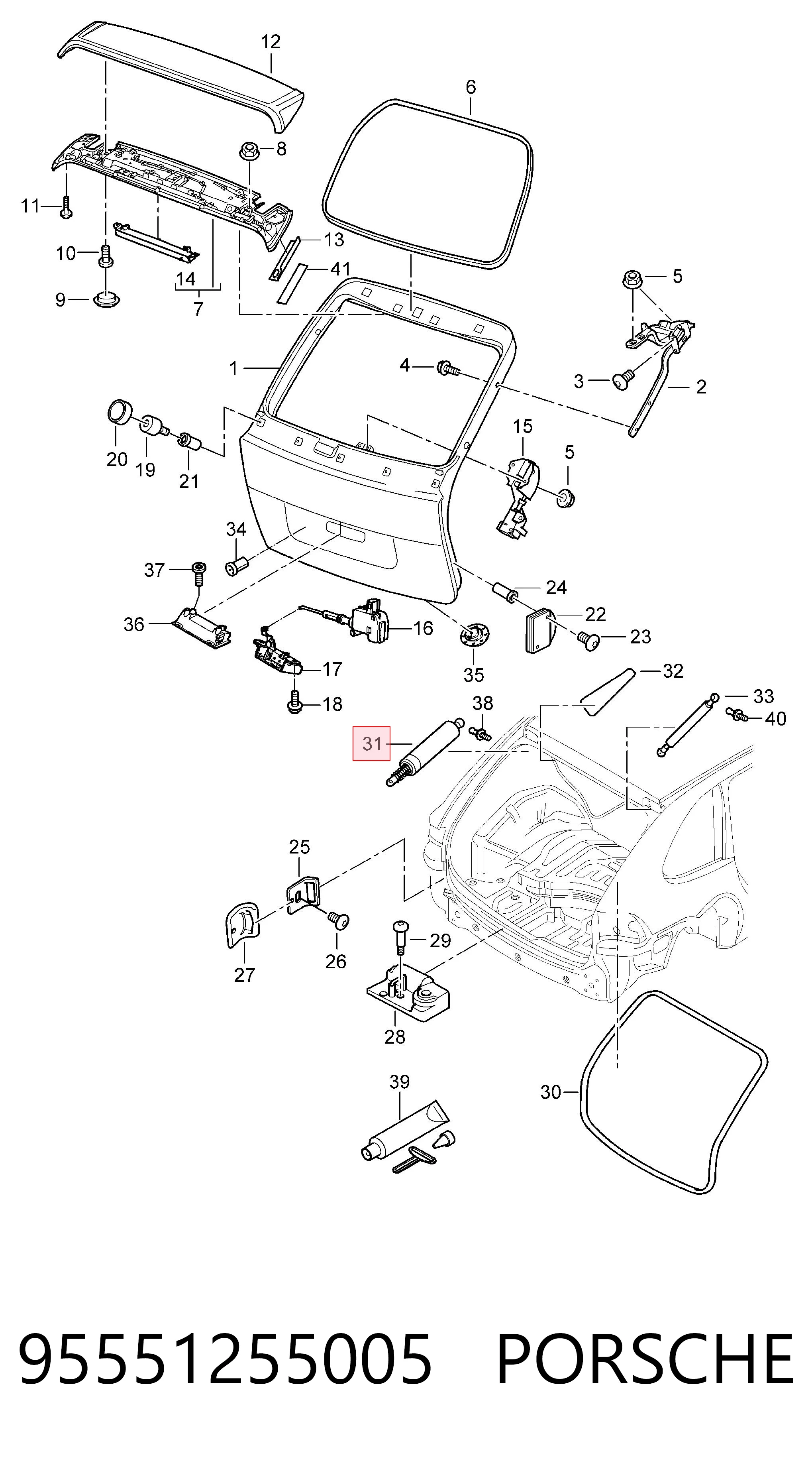 95551255005 Porsche Амортизатор кришки багажника / двері 3/5-ї задньої