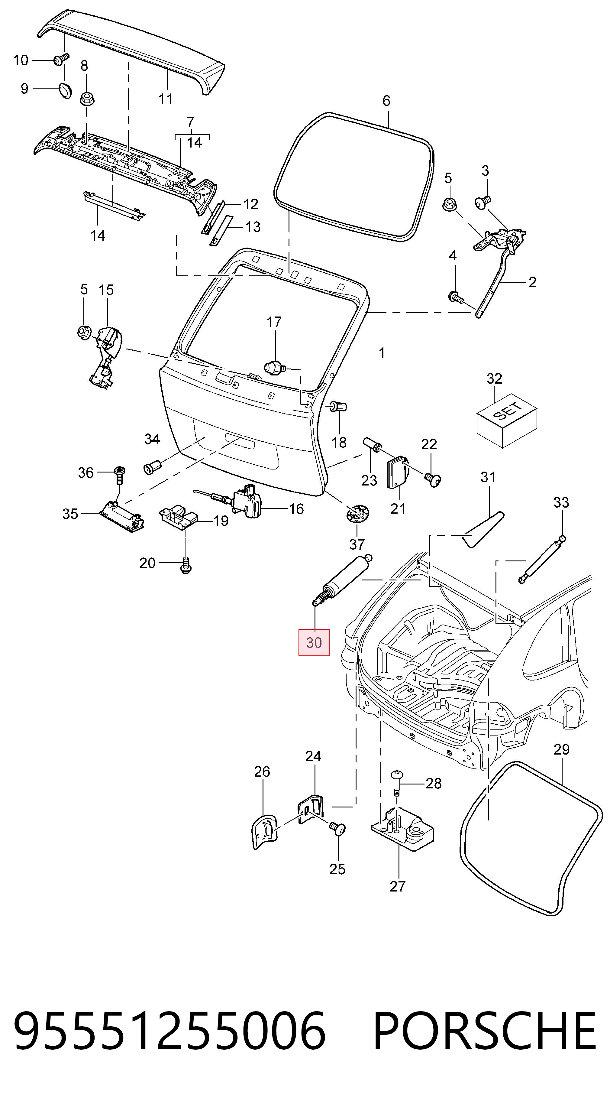 95551255006 Porsche Амортизатор кришки багажника / двері 3/5-ї задньої