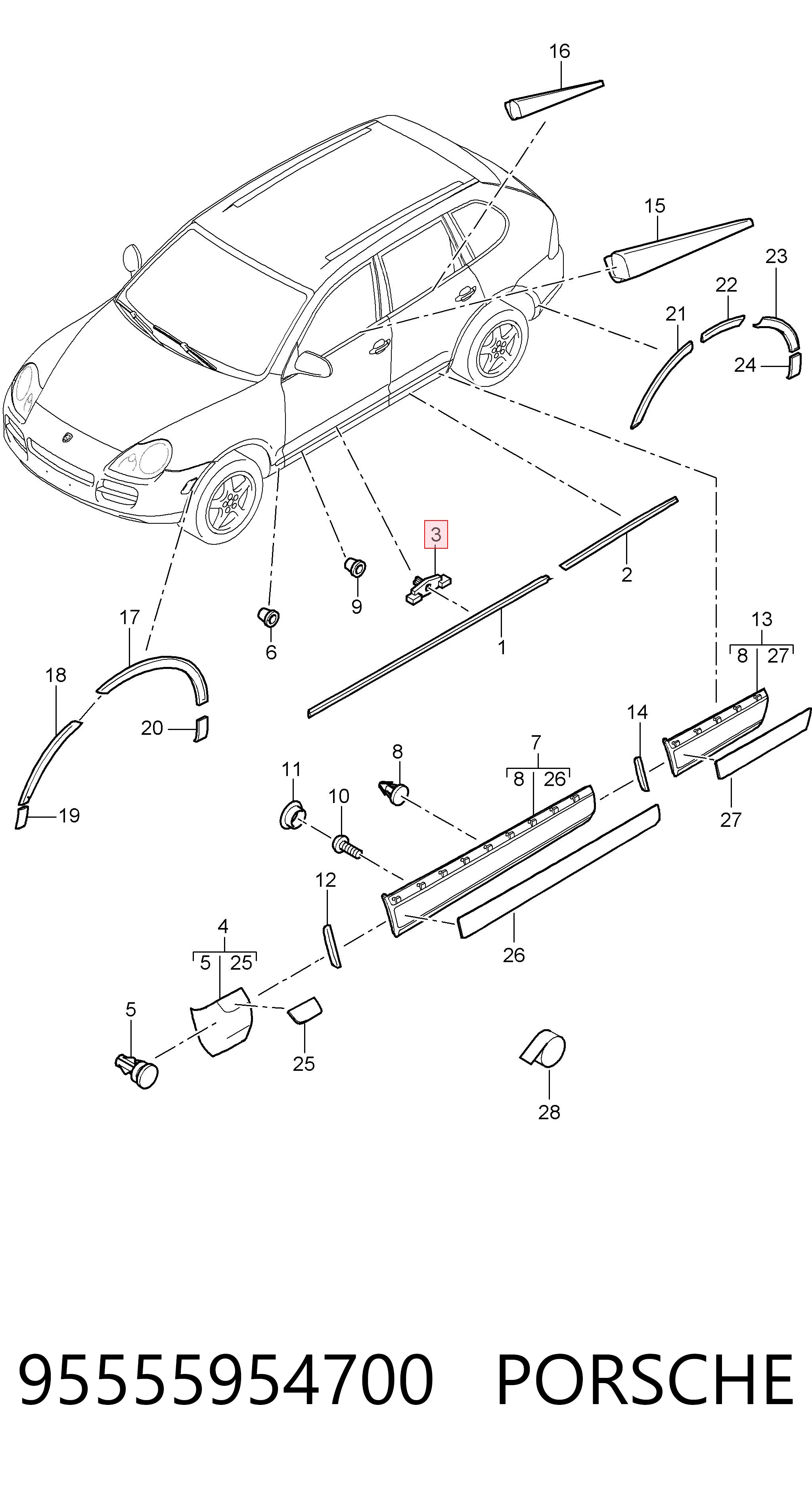 95555954700 Porsche Кліпса кріплення накладок порогів