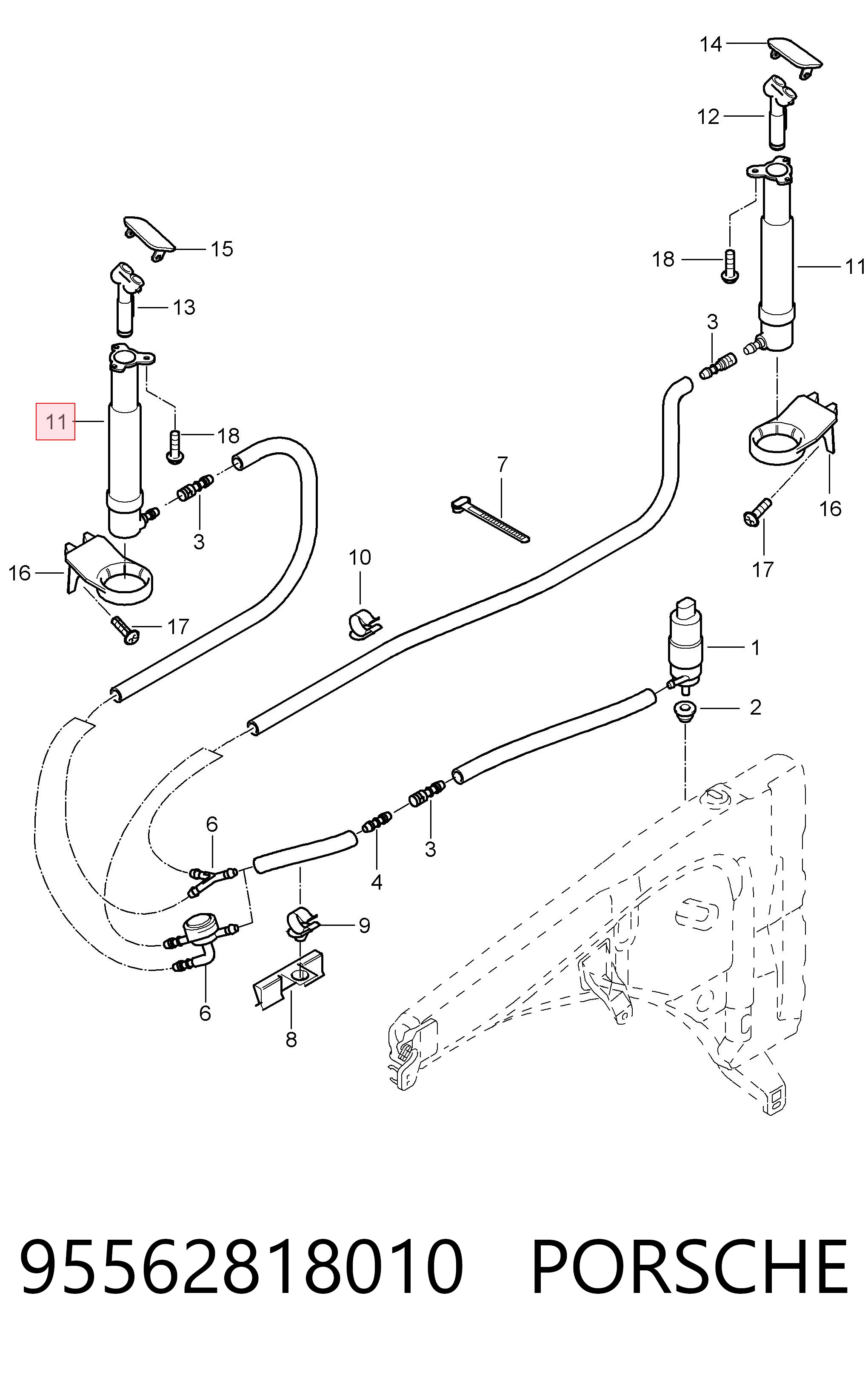 95562818010 Porsche Тримач форсунки омивача фари, підйомний циліндр