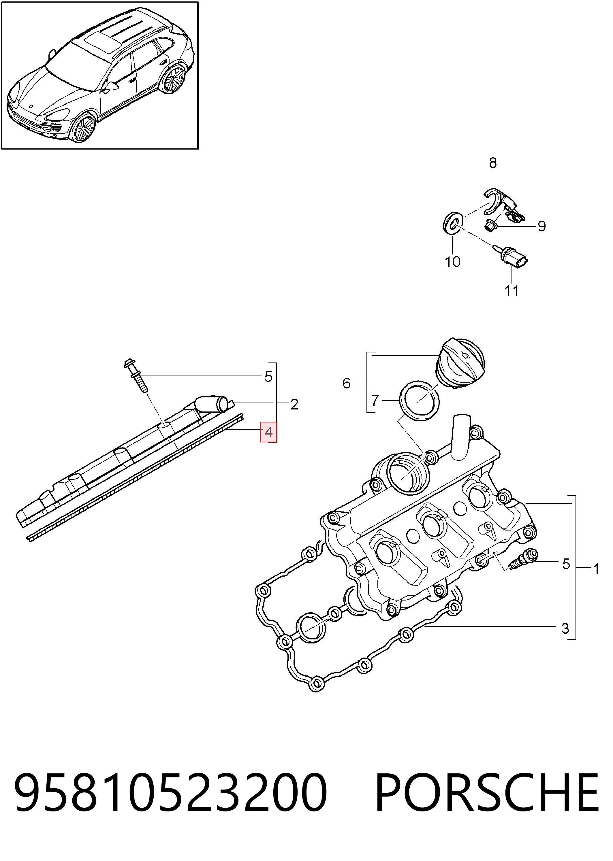 95810523200 Porsche Прокладка клапанної кришки двигуна, права