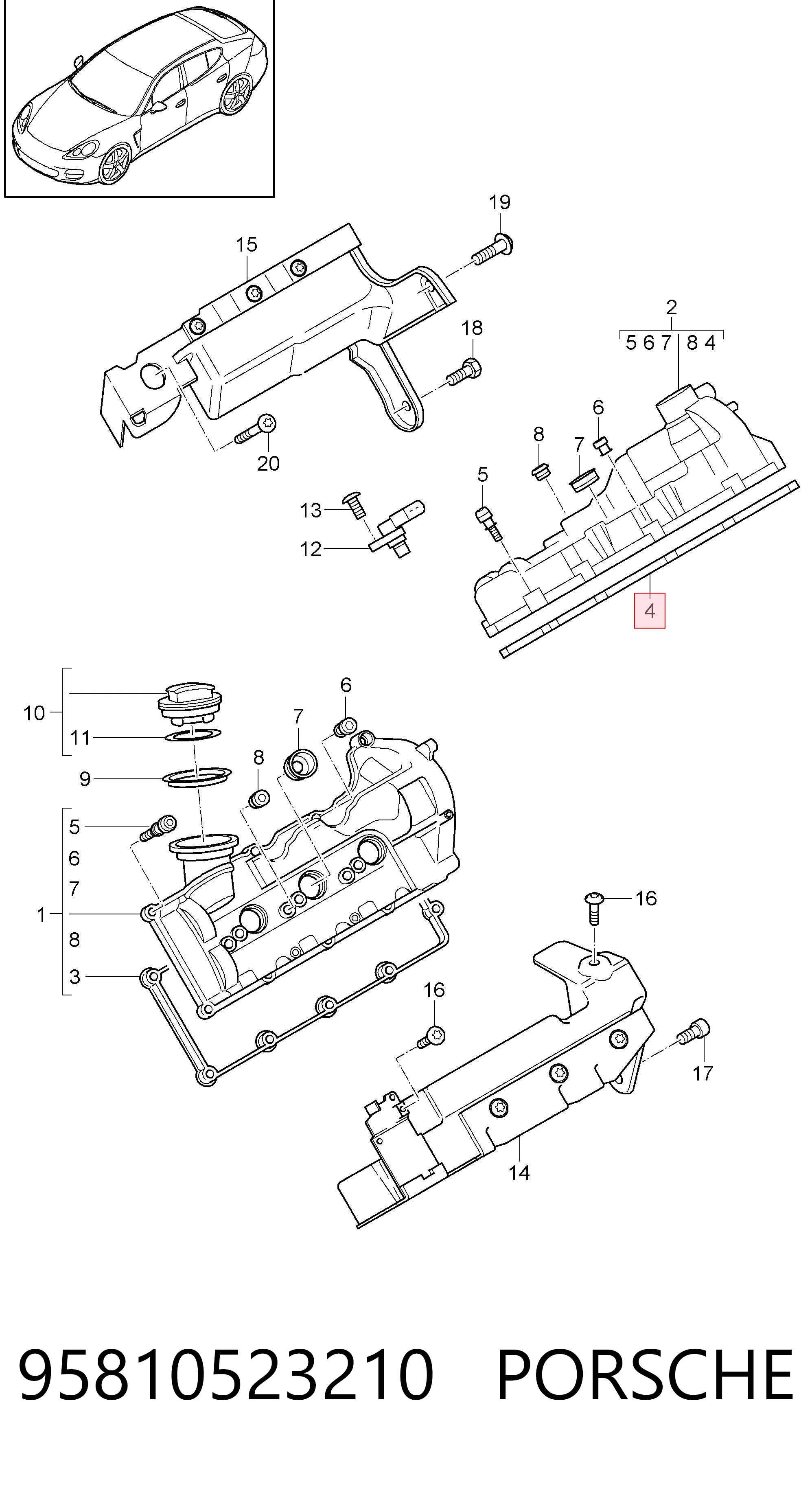 95810523210 Porsche Прокладка клапанної кришки двигуна, права