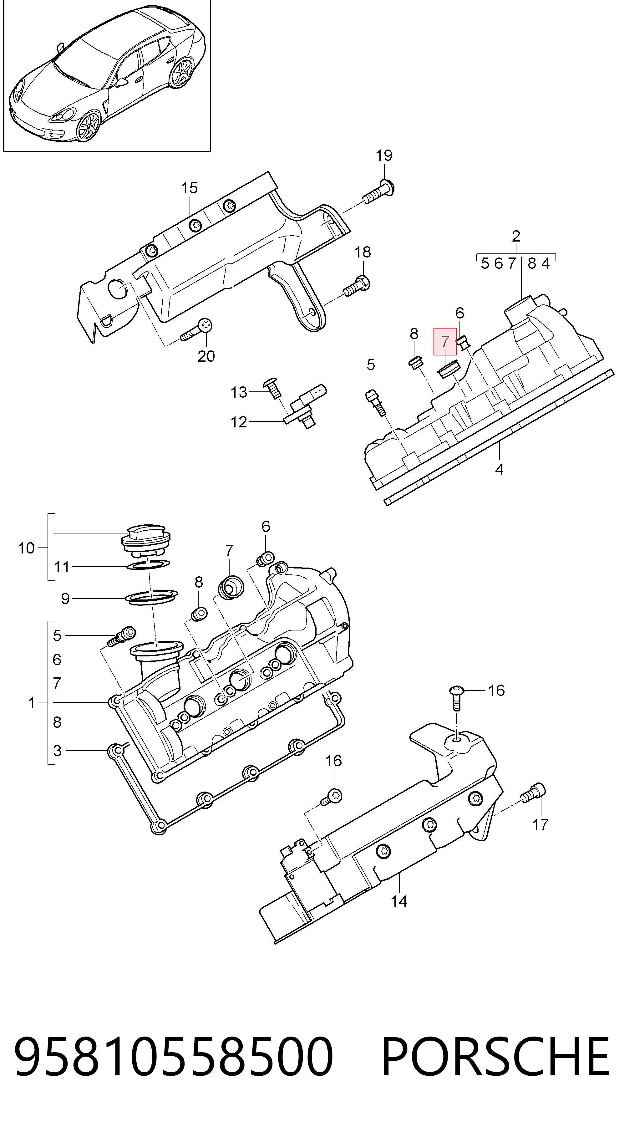 95810558500 Porsche Прокладка клапанної кришки двигуна, кільце