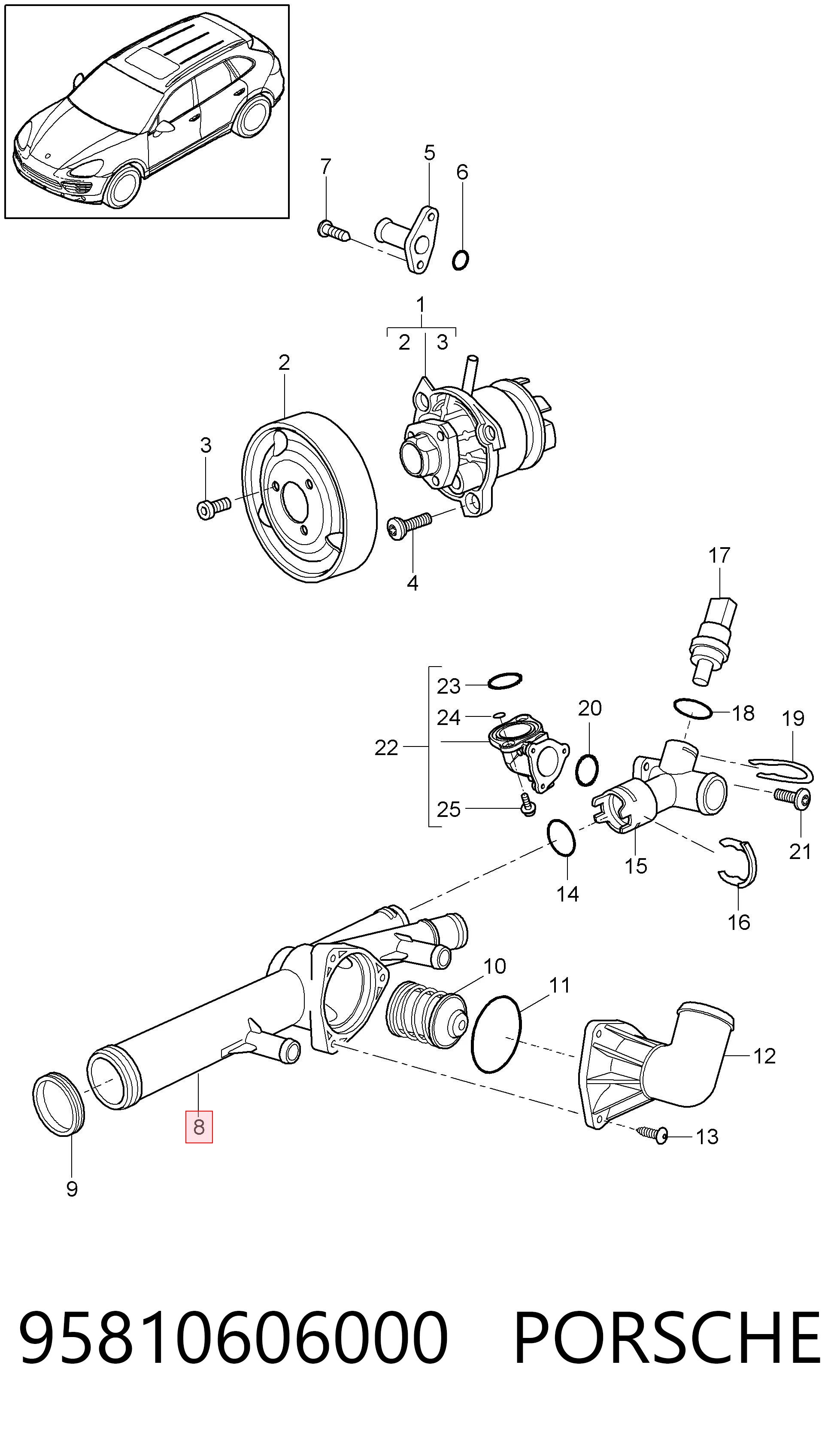 95810606000 Porsche Корпус термостата в зборі