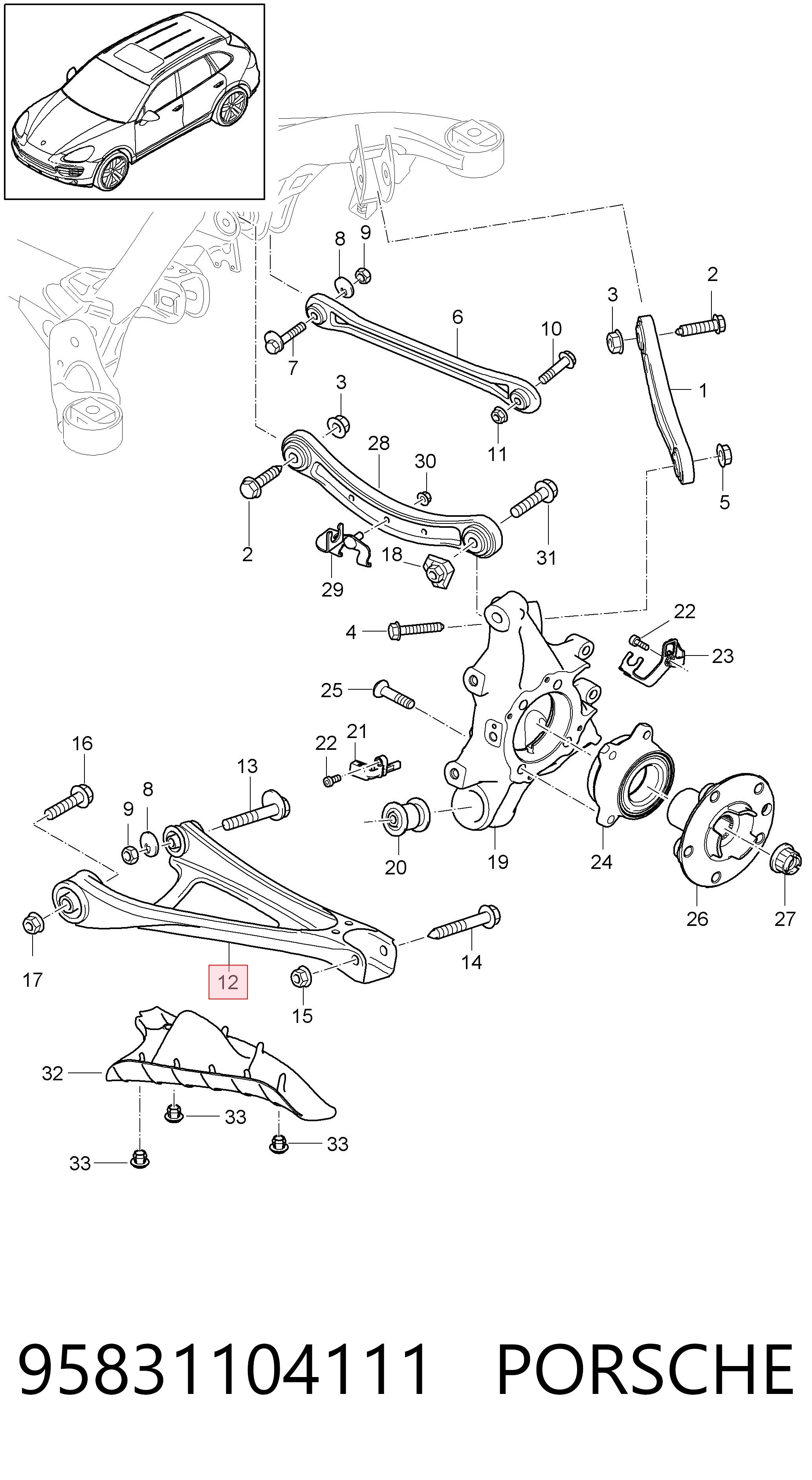 95831104111 Porsche Важіль задньої підвіски нижній, лівий