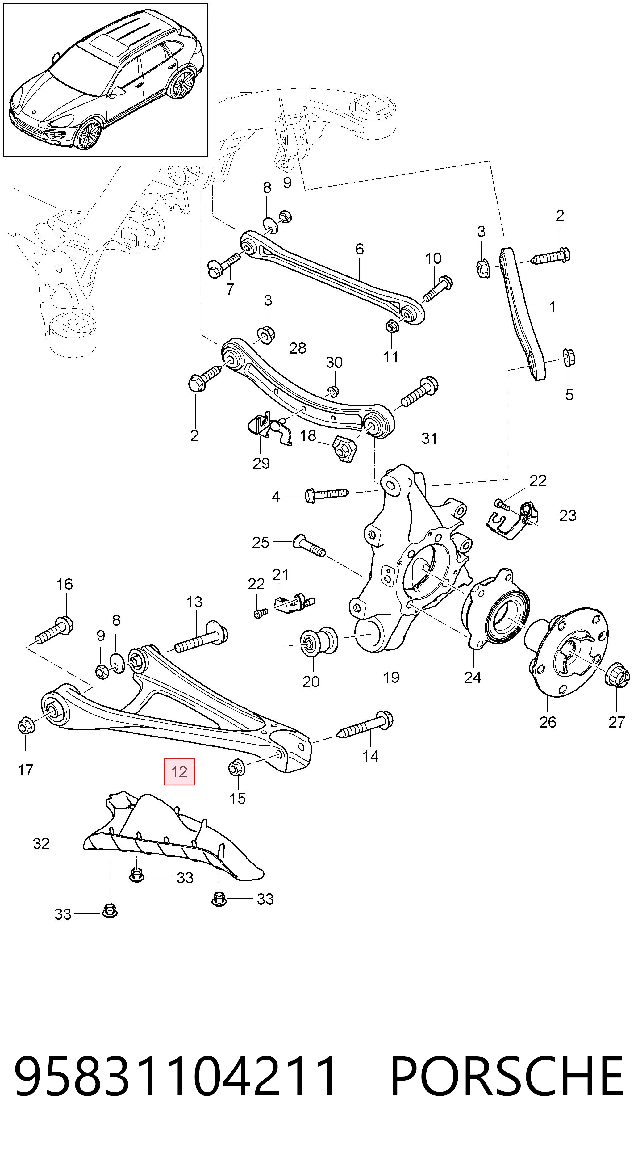 95831104211 Porsche Важіль задньої підвіски нижній, правий