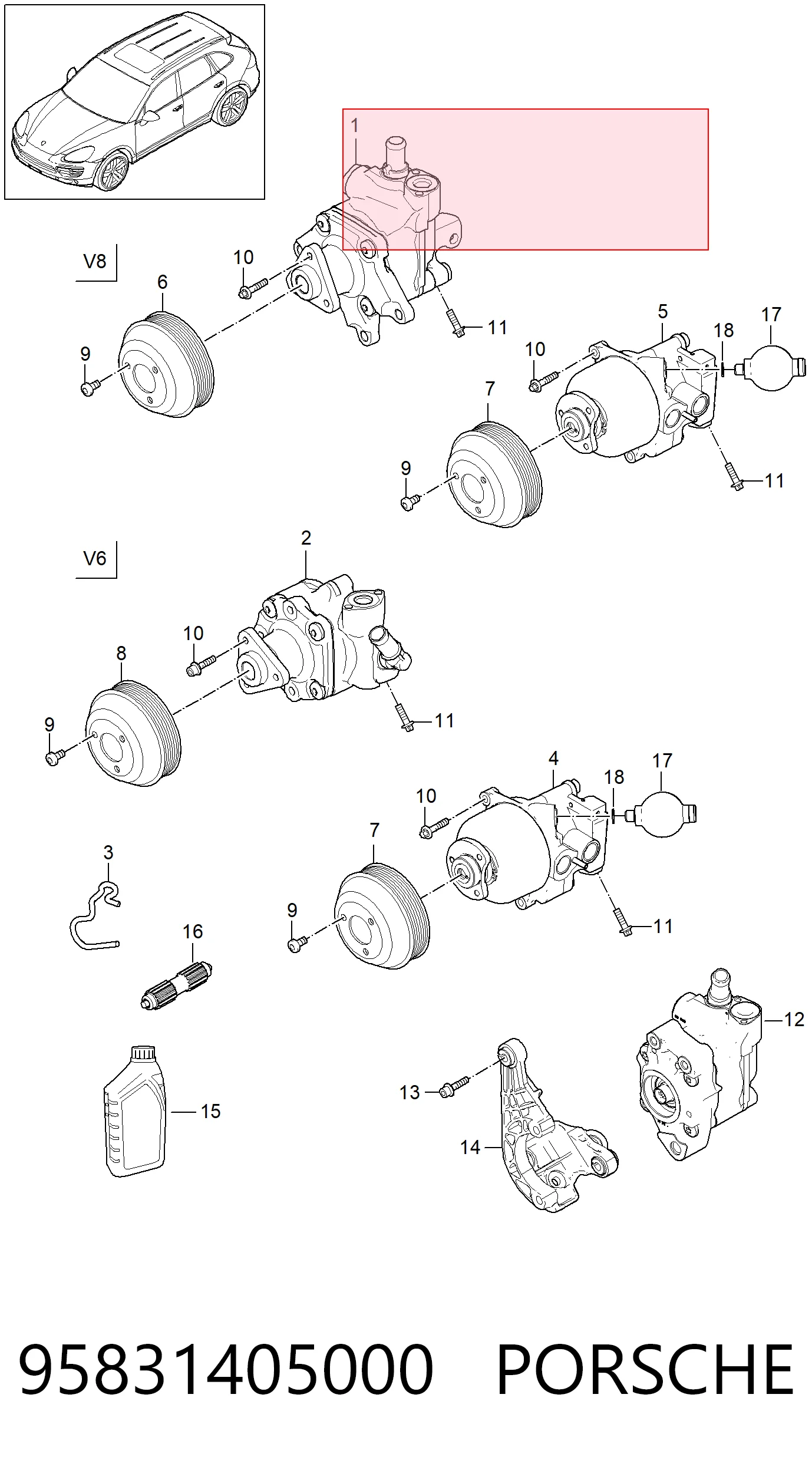 95831405000 Porsche Насос гідропідсилювача