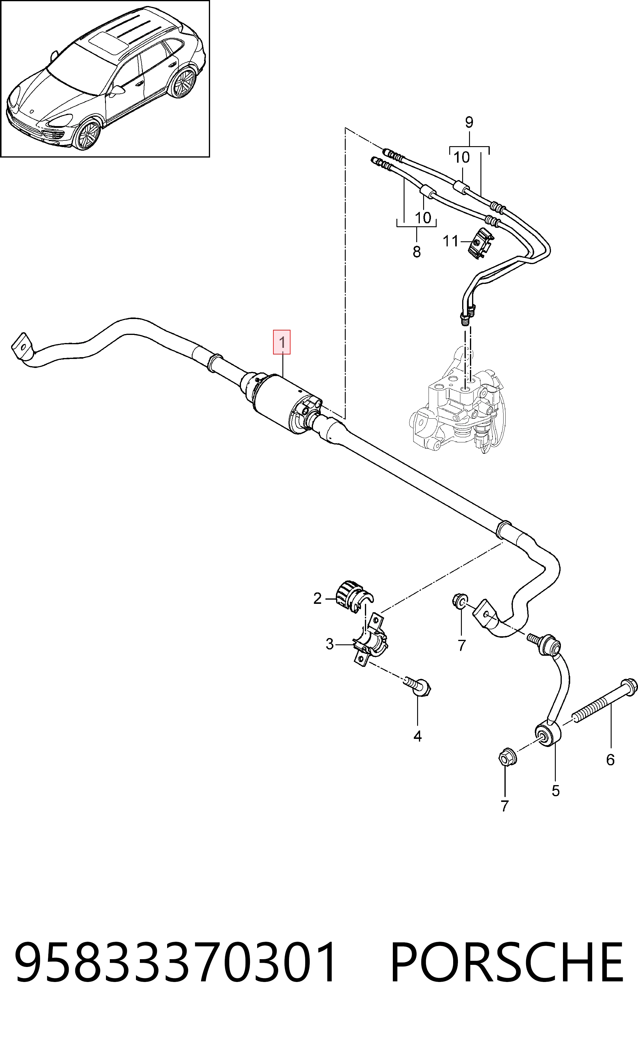 95833370301 Porsche Стабілізатор задньої балки