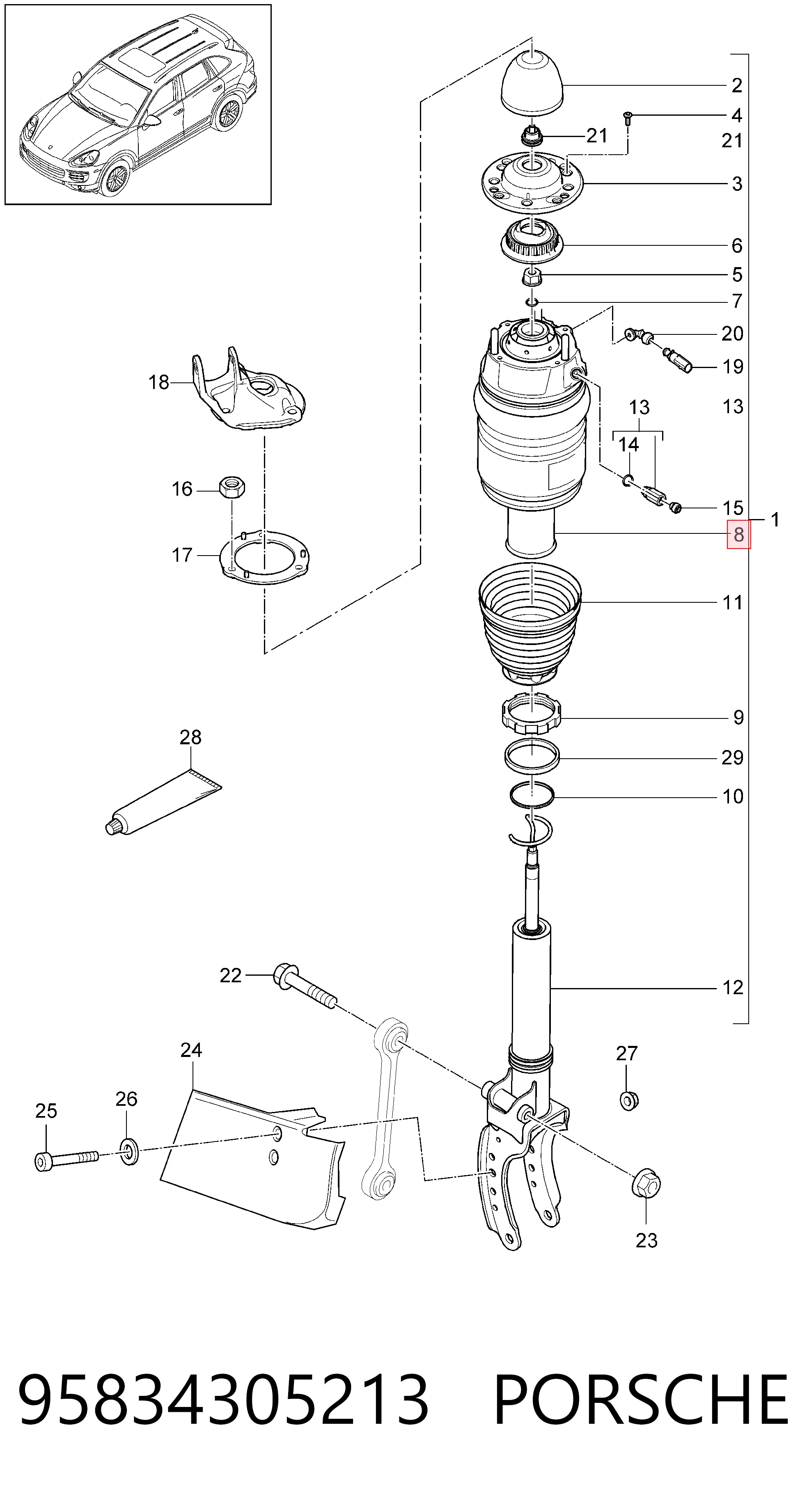 95834305213 Porsche Пневмоподушка/Пневморессора моста переднього
