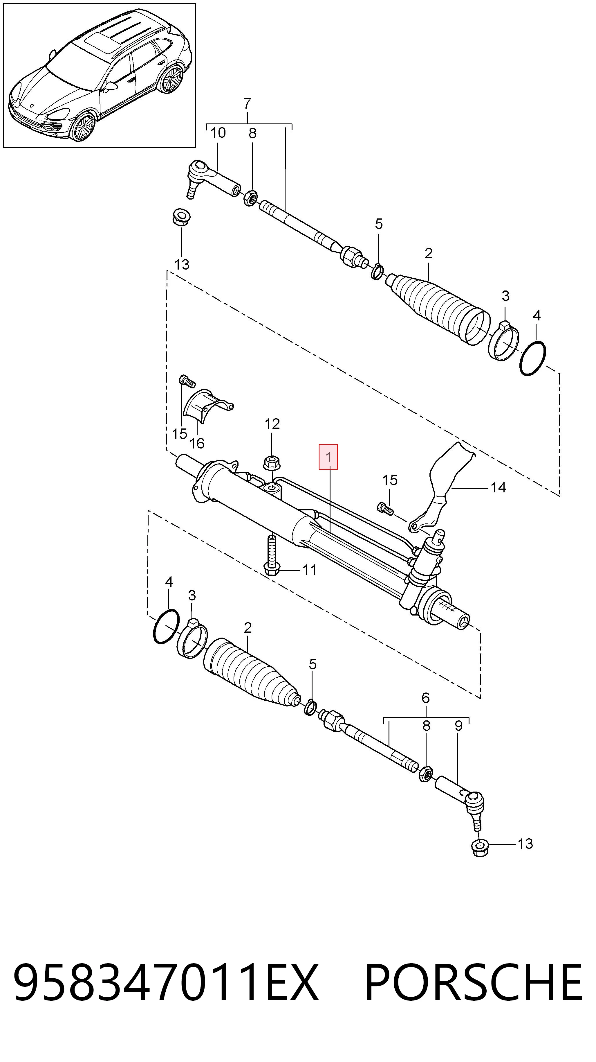958347011EX Porsche Рейковий рульовий механізм