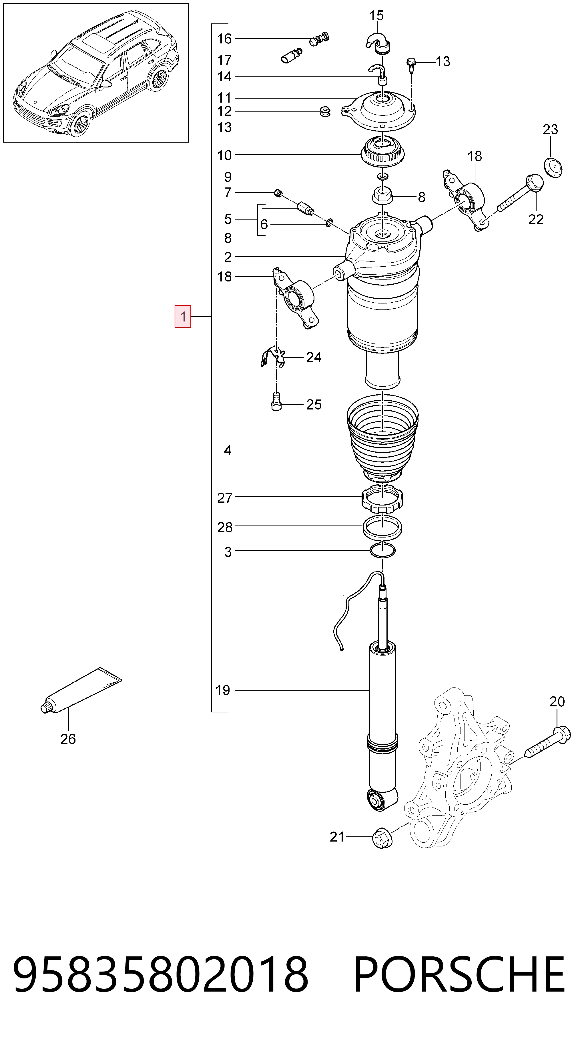 Купити 95835802018 Porsche Амортизатор задній, правий