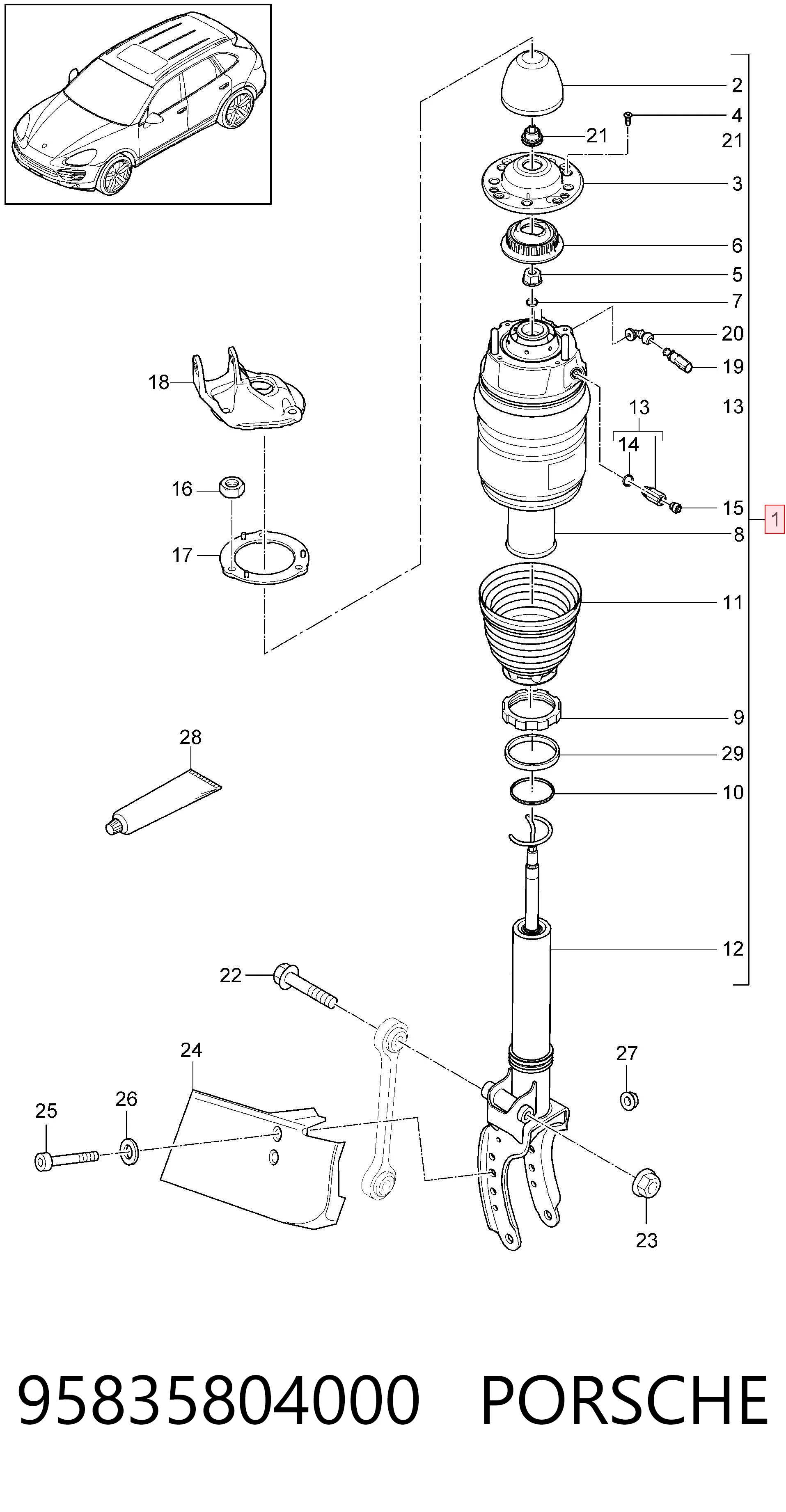 95835804000 Porsche Амортизатор передньої підвіски