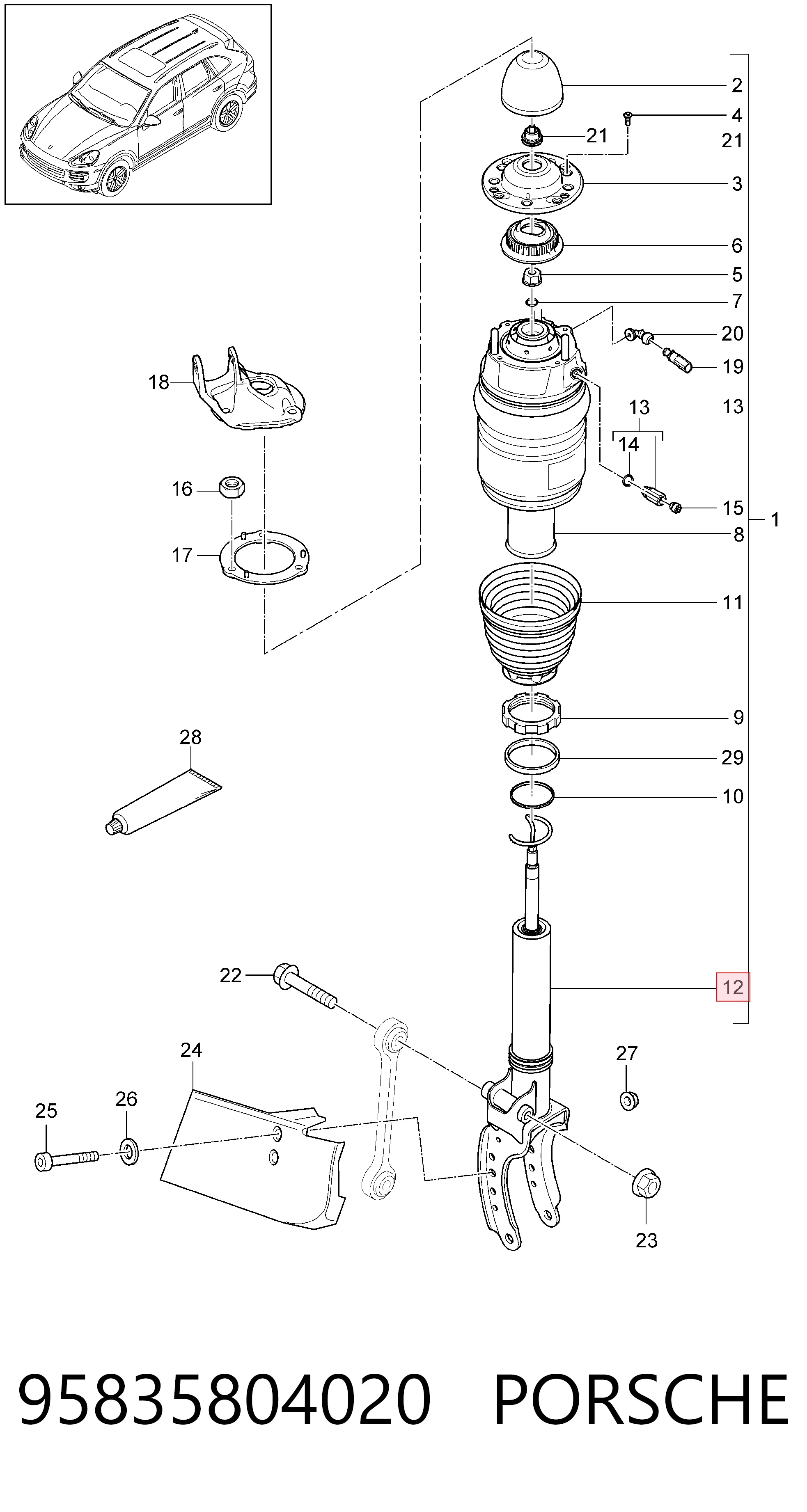 95835804020 Porsche Амортизатор передньої підвіски