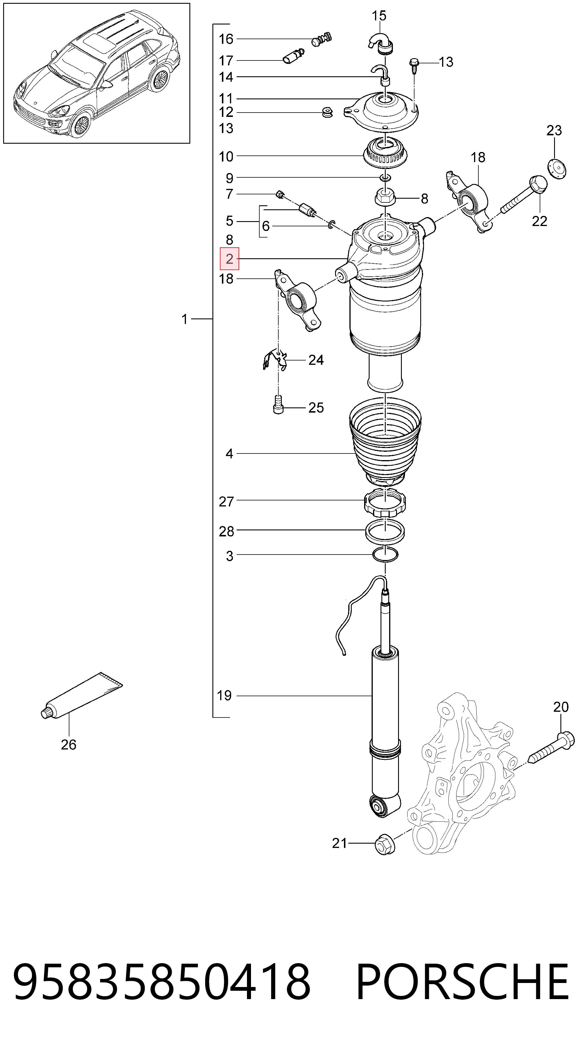 95835850418 Porsche Пневмоподушка/пневморессора моста заднього