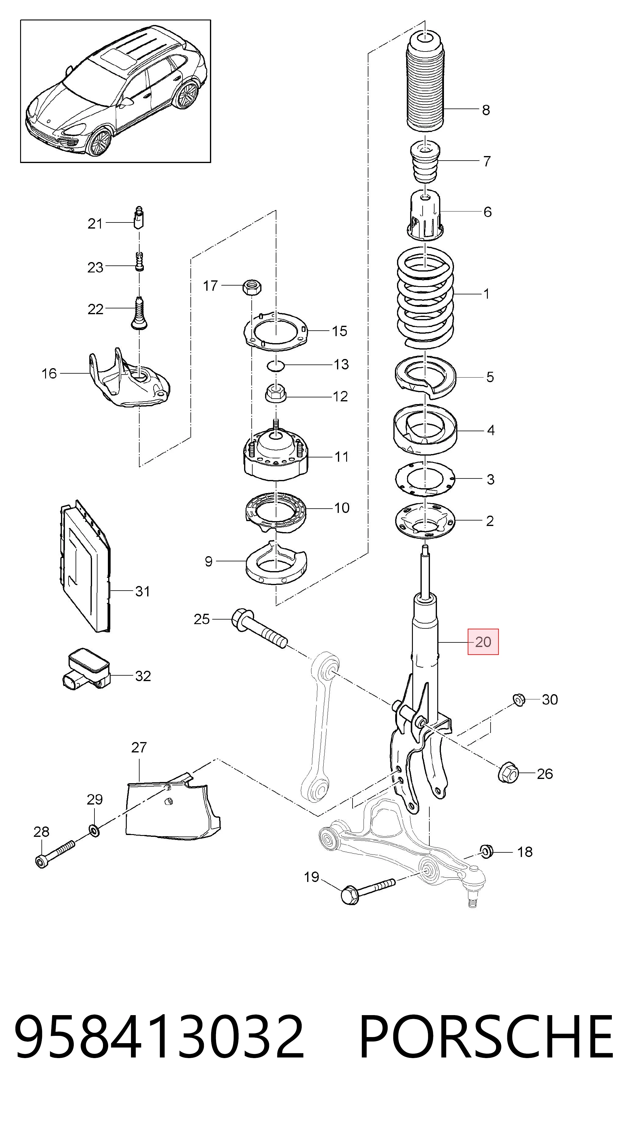 958413032 Porsche Амортизатор передньої підвіски