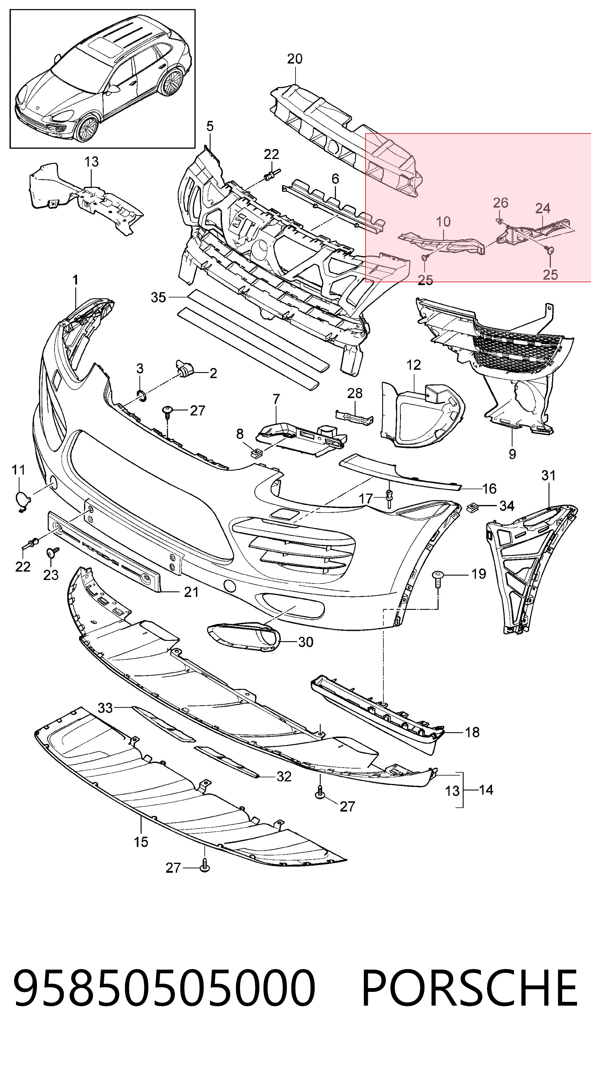 95850505000 Porsche Направляюча переднього бампера, права