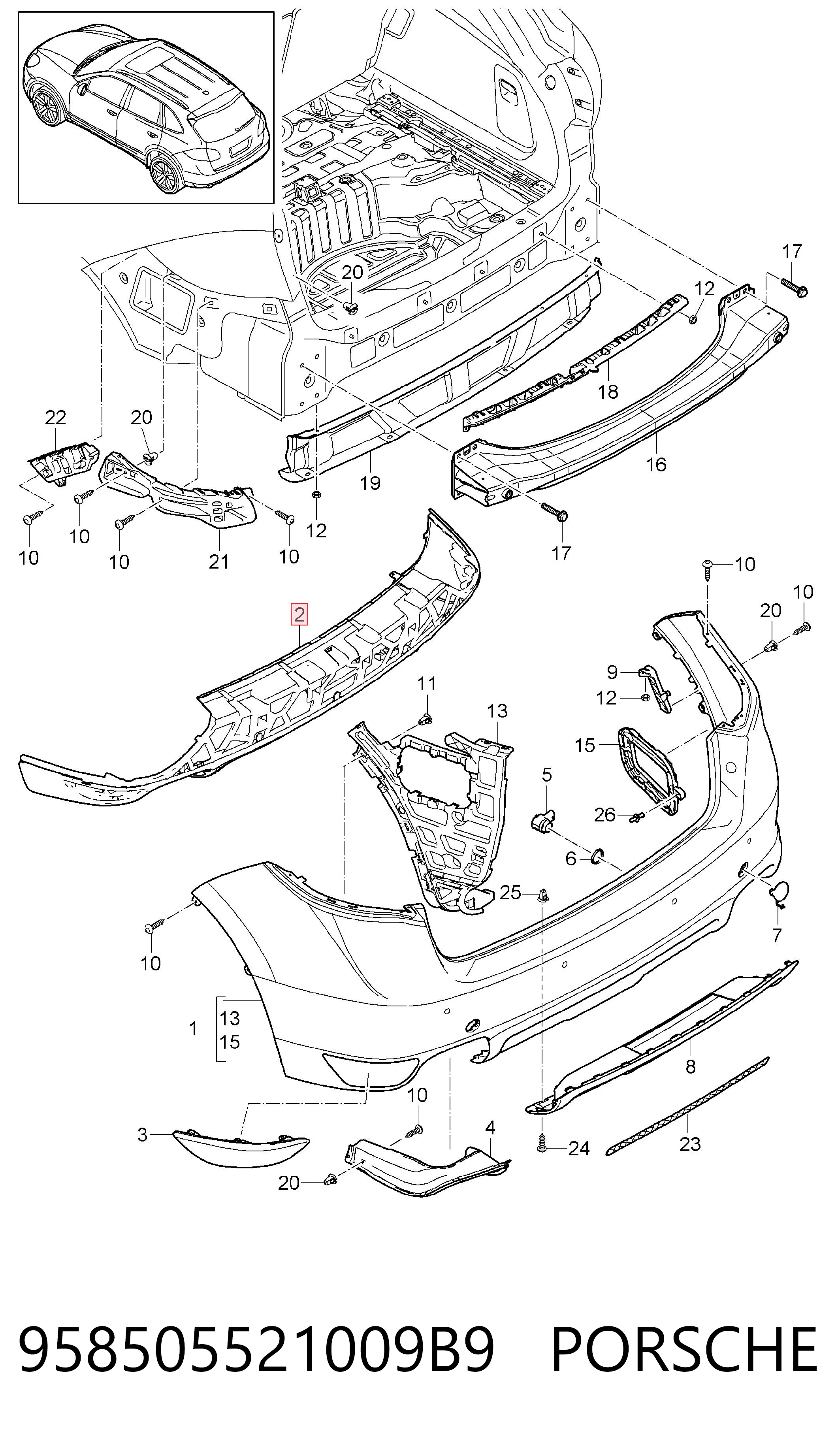 958505521009B9 Porsche Фартух заднього бампера
