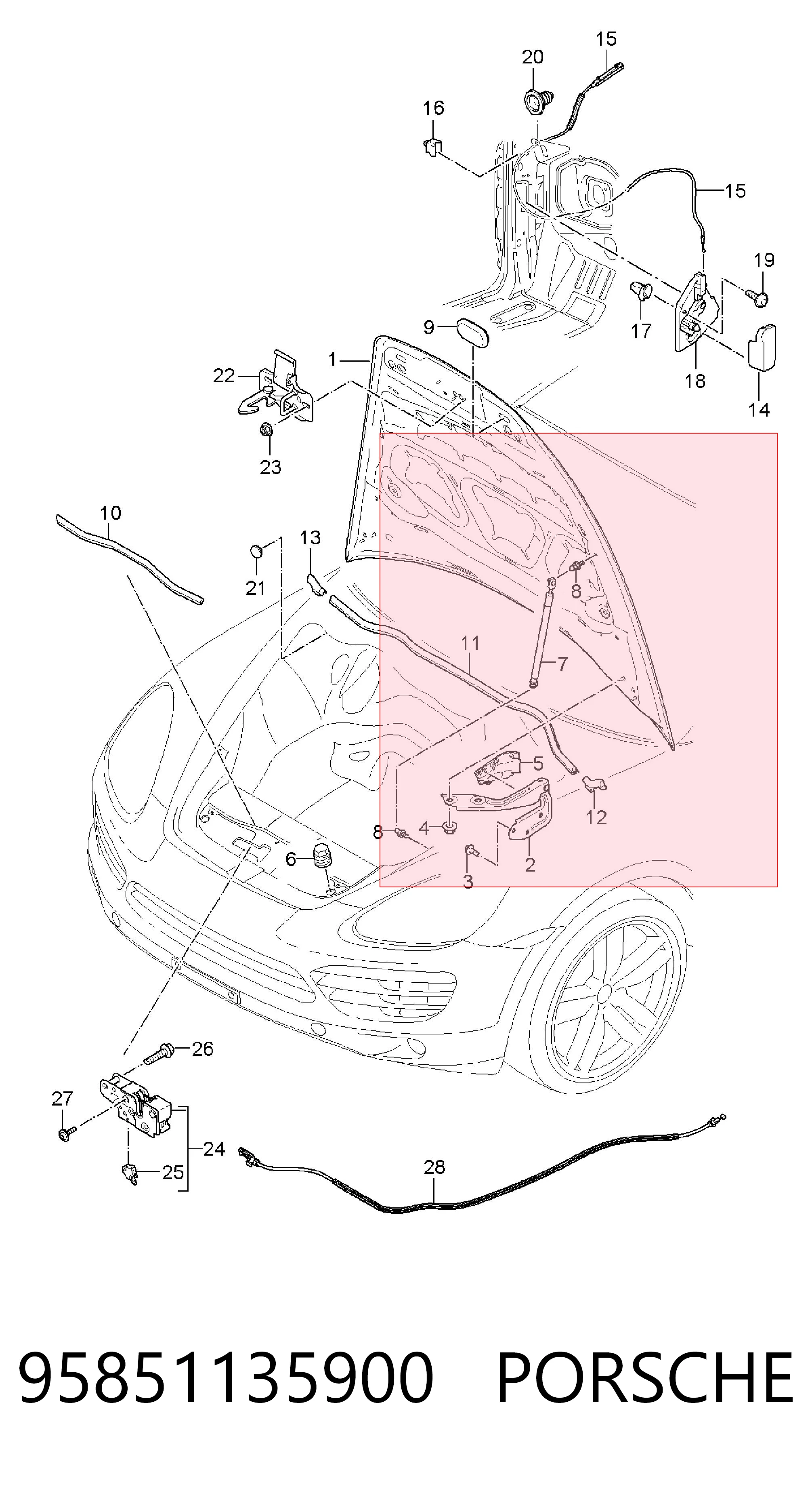 95851135900 Porsche Стійка капота