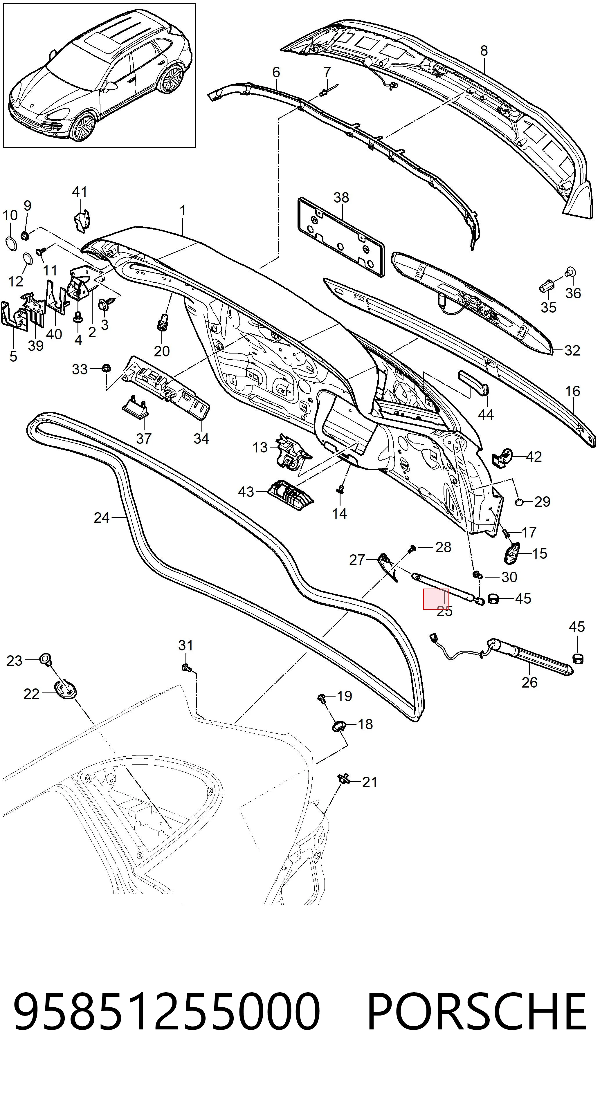 95851255000 Porsche Амортизатор кришки багажника / двері 3/5-ї задньої