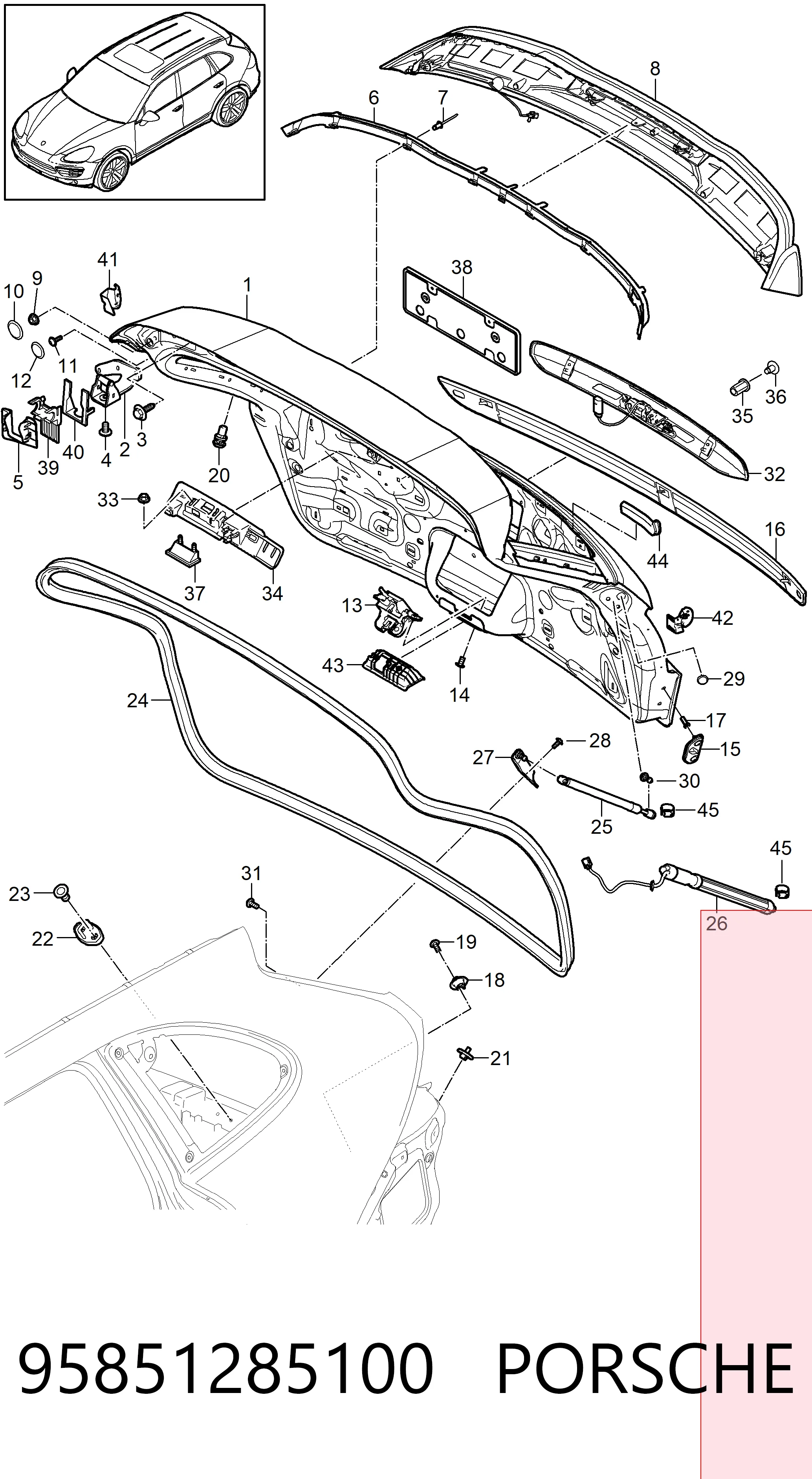 95851285100 Porsche Амортизатор кришки багажника / двері 3/5-ї задньої