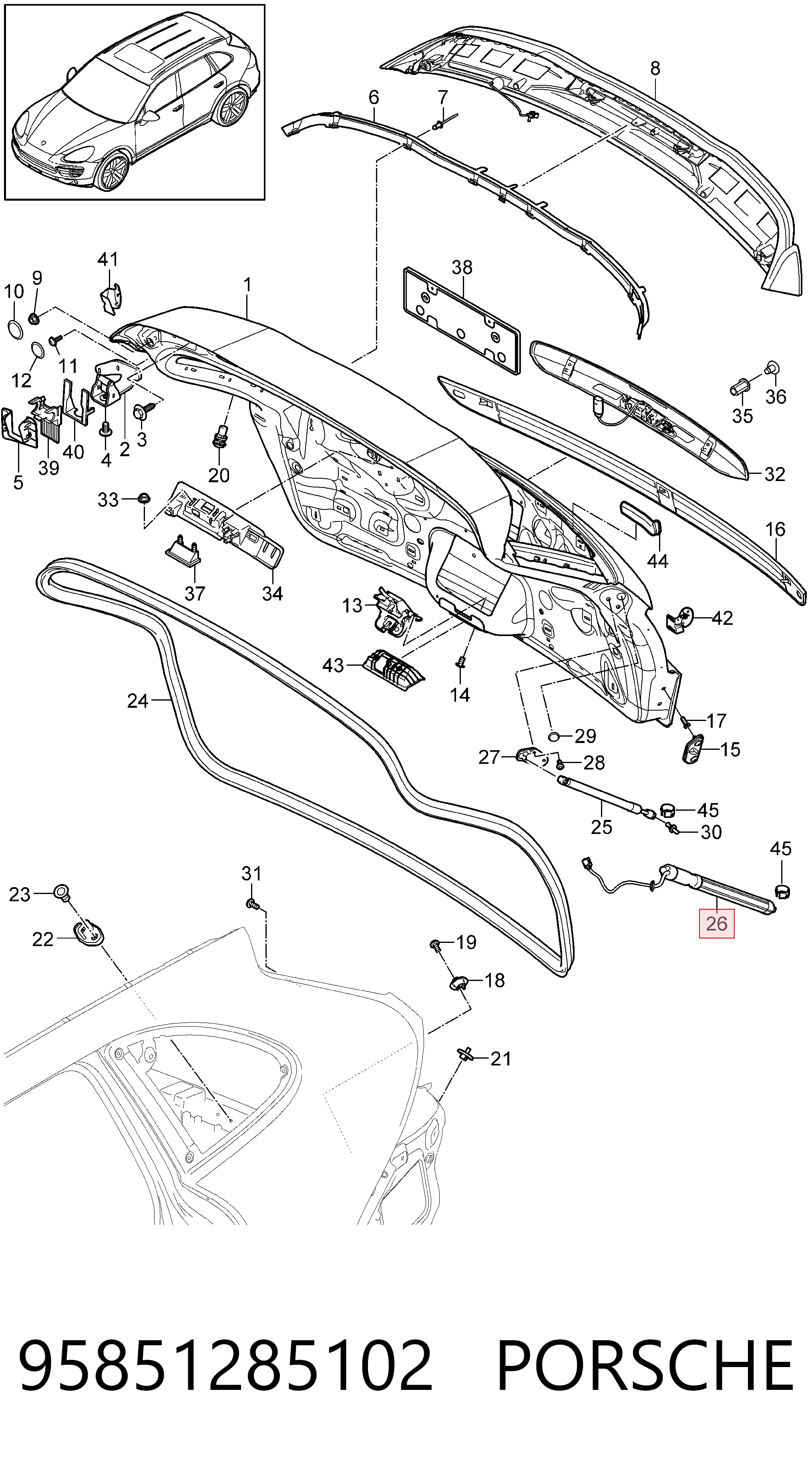 95851285102 Porsche Амортизатор кришки багажника / двері 3/5-ї задньої
