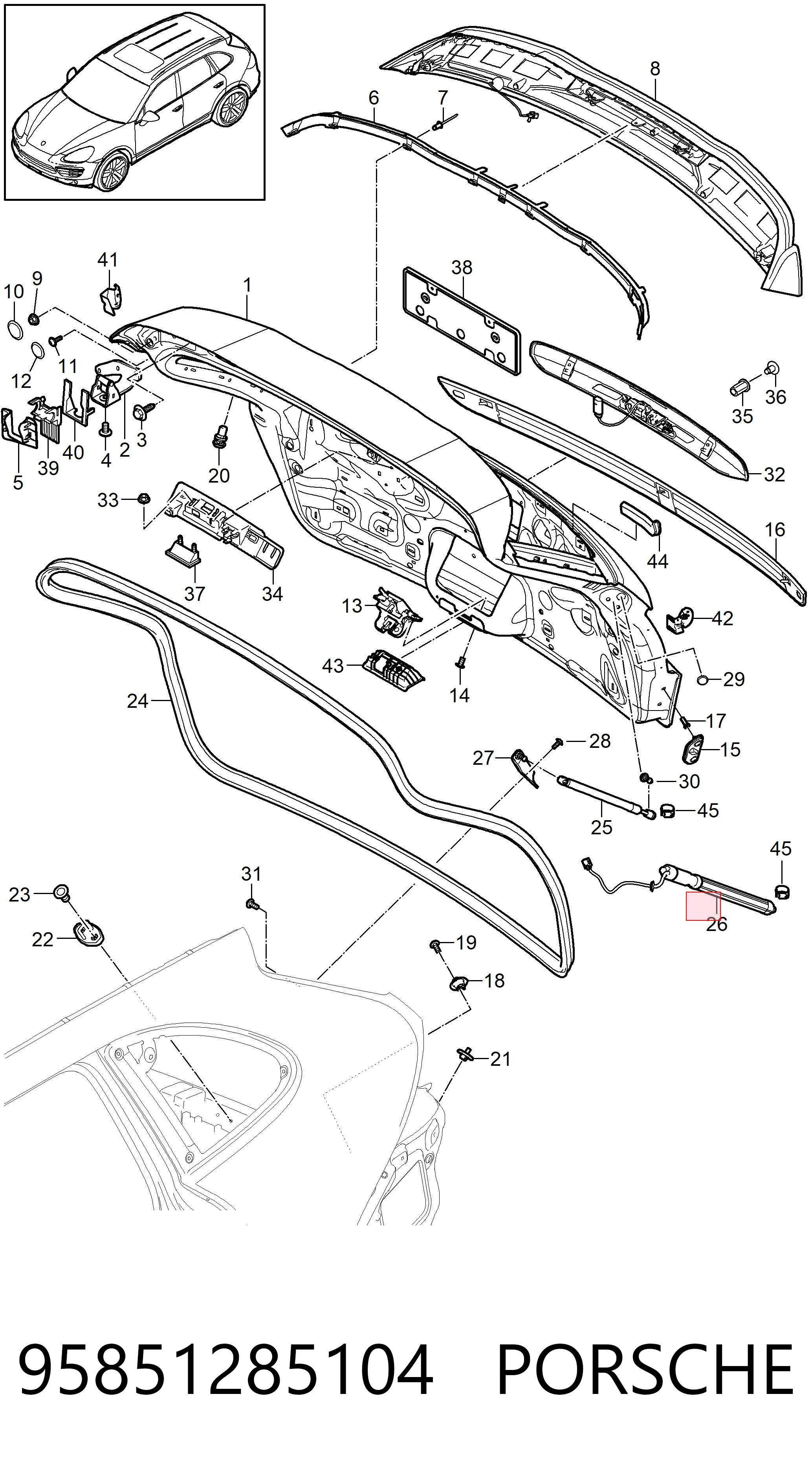 95851285104 Porsche Амортизатор кришки багажника / двері 3/5-ї задньої