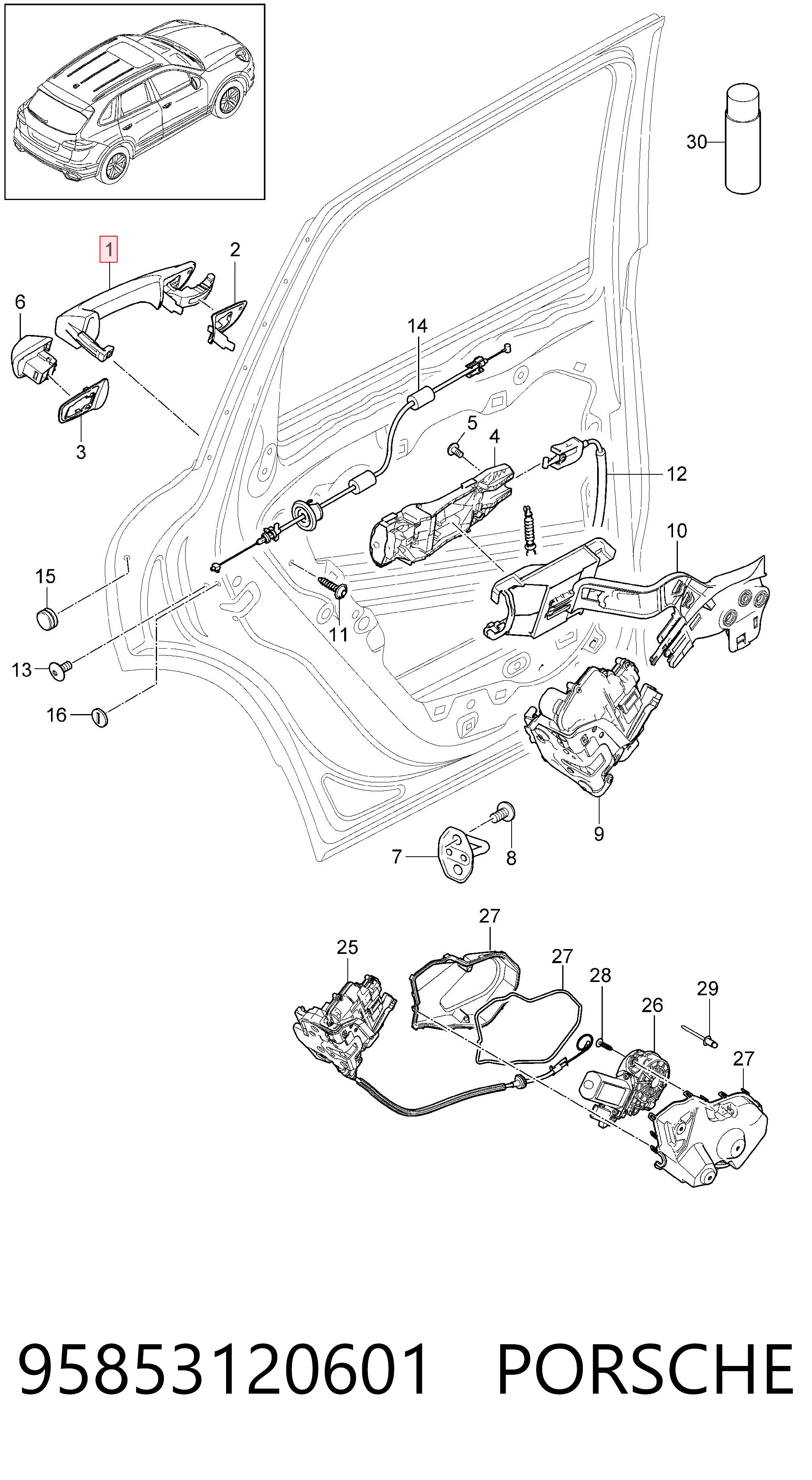 95853120601 Porsche Ручка передніх дверей зовнішня, права