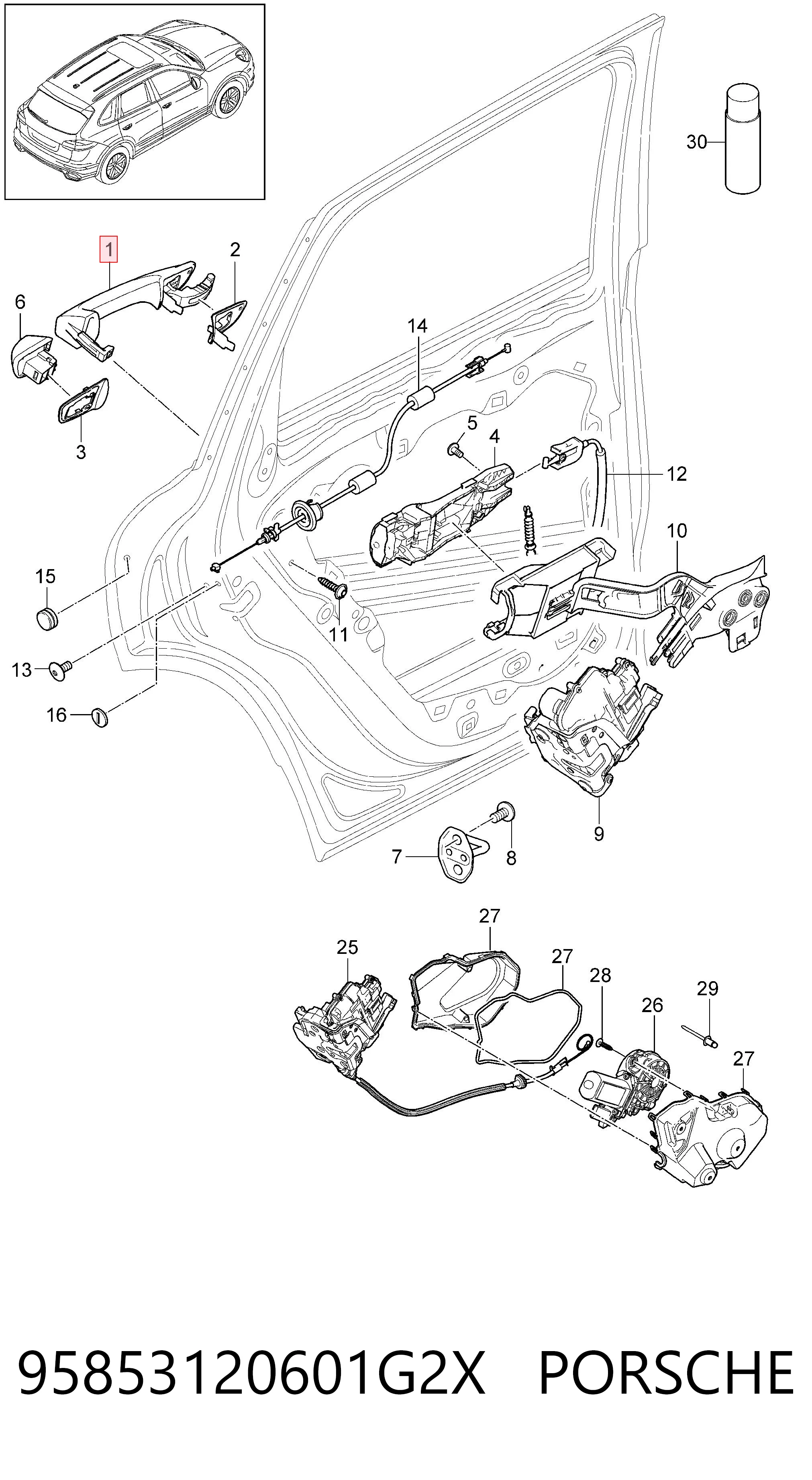 95853120601G2X Porsche Ручка передніх дверей зовнішня, права