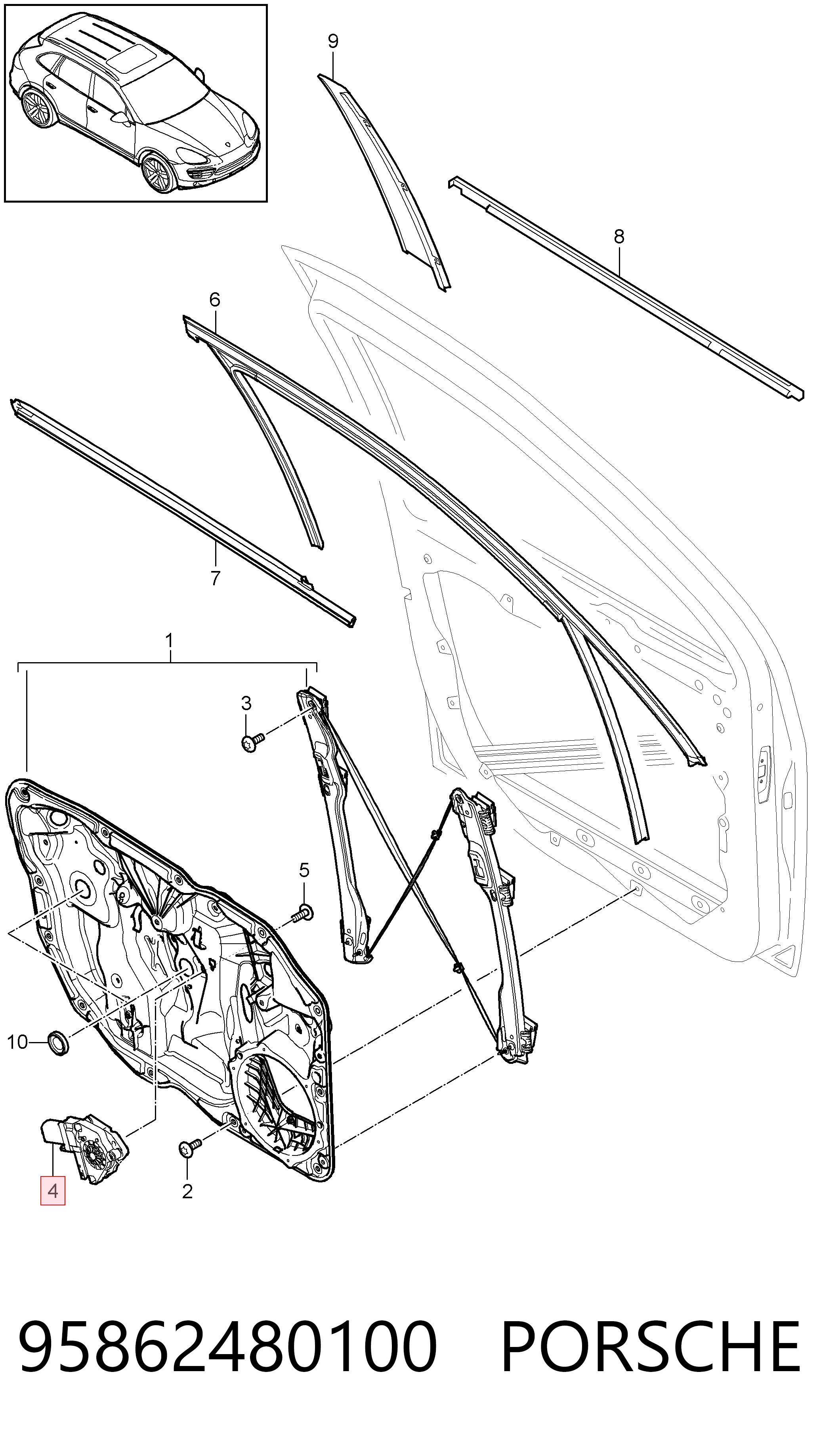 95862480100 Porsche Мотор склопідйомника водійських дверей