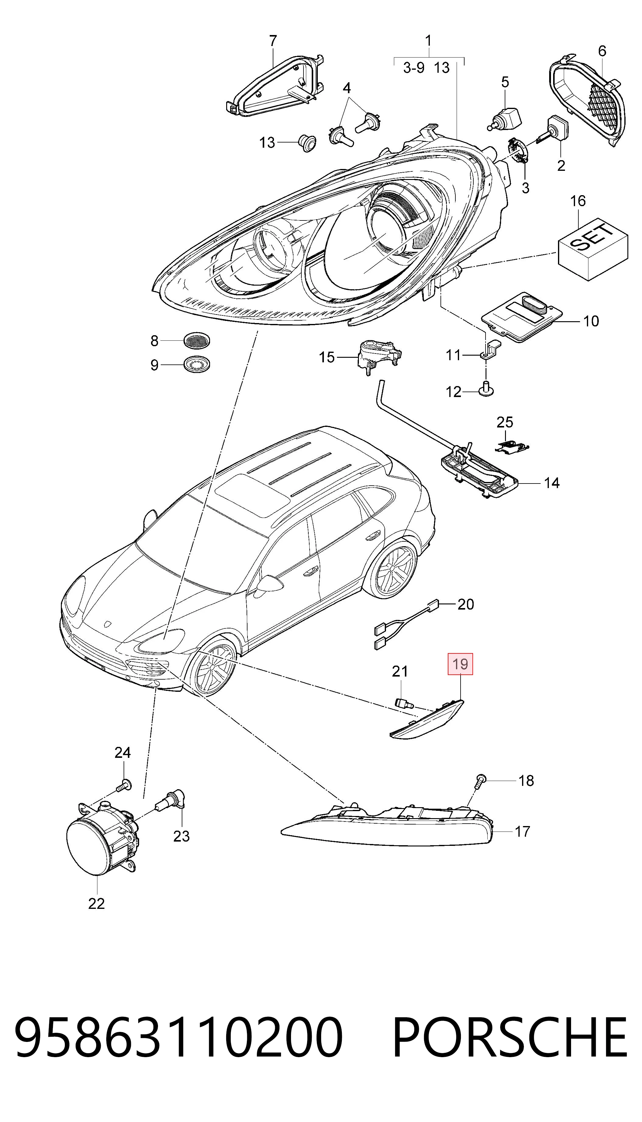 95863110200 Porsche Повторювач повороту на крилі, правий