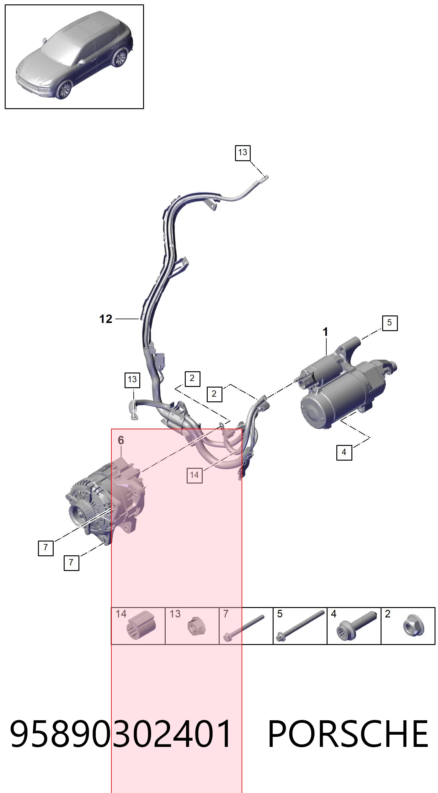 95890302401 Porsche Авто генератор