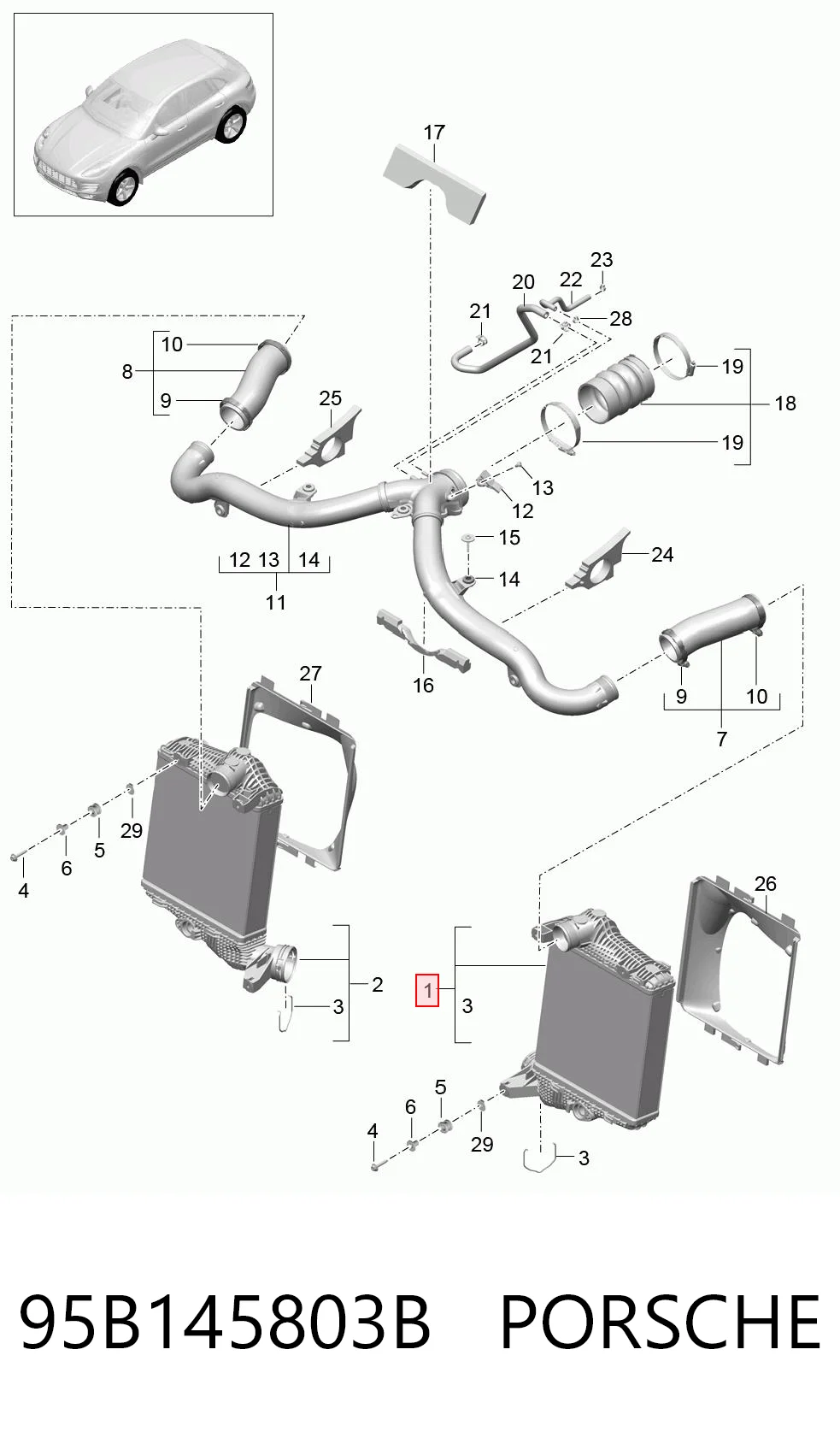 95B145803B Porsche Охолоджувач наддувочного повітря