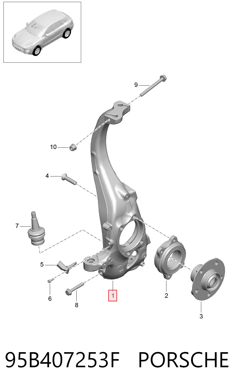 95B407253F Porsche Цапфа поворотного кулака