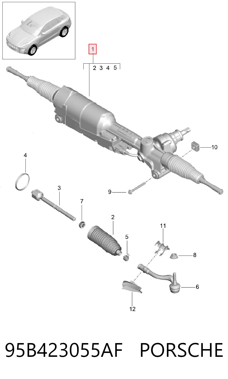 95B423055AF Porsche Рейковий рульовий механізм