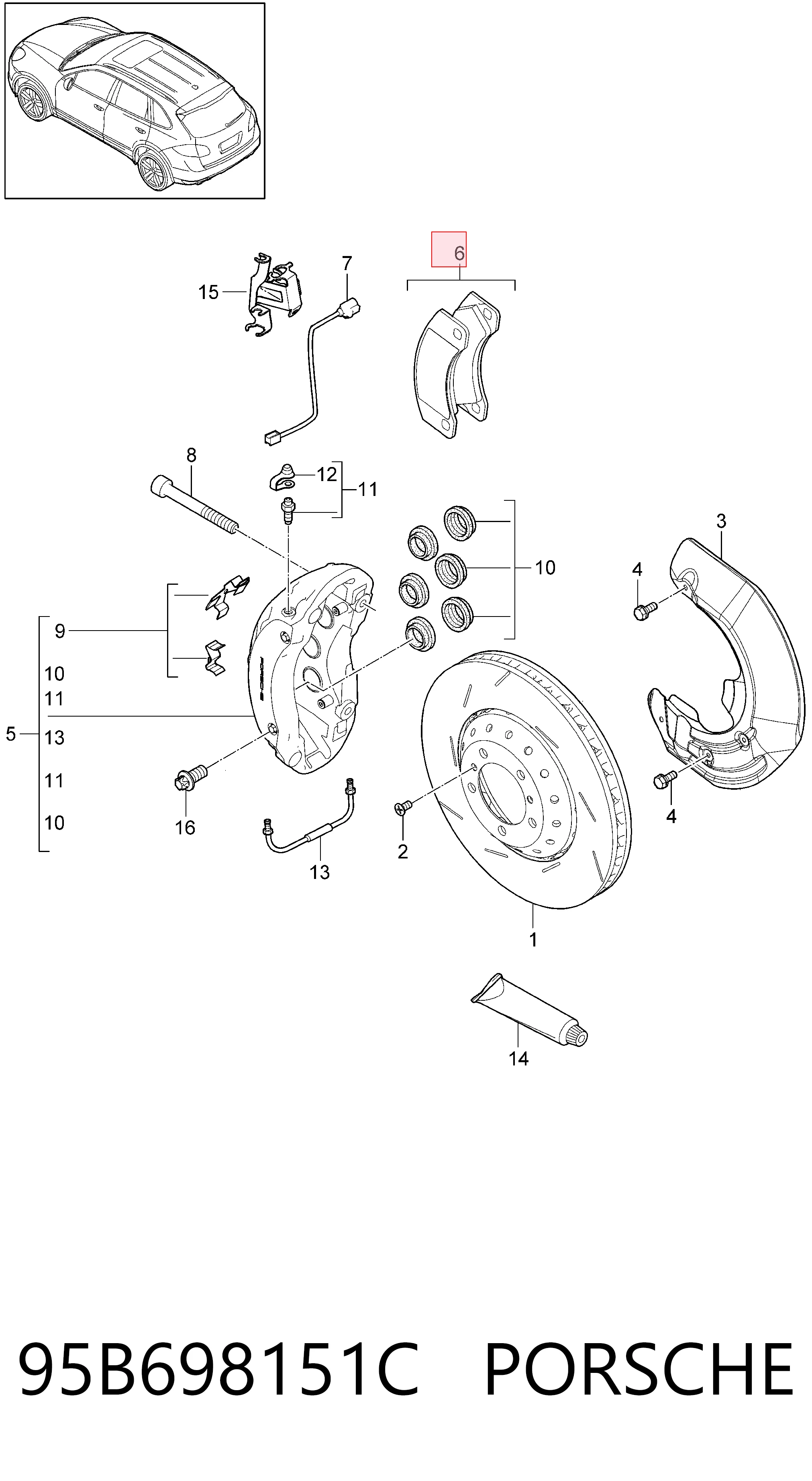 Гальмівні колодки Porsche 95B698151C ціна, від 121.05 USD