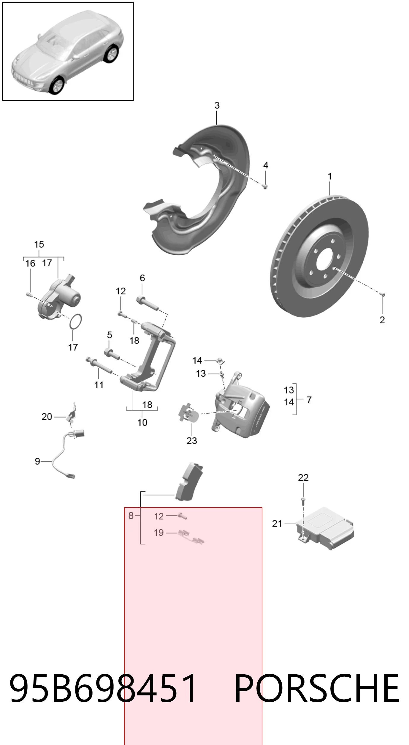 95B698451 Porsche Колодки гальмівні задні, дискові