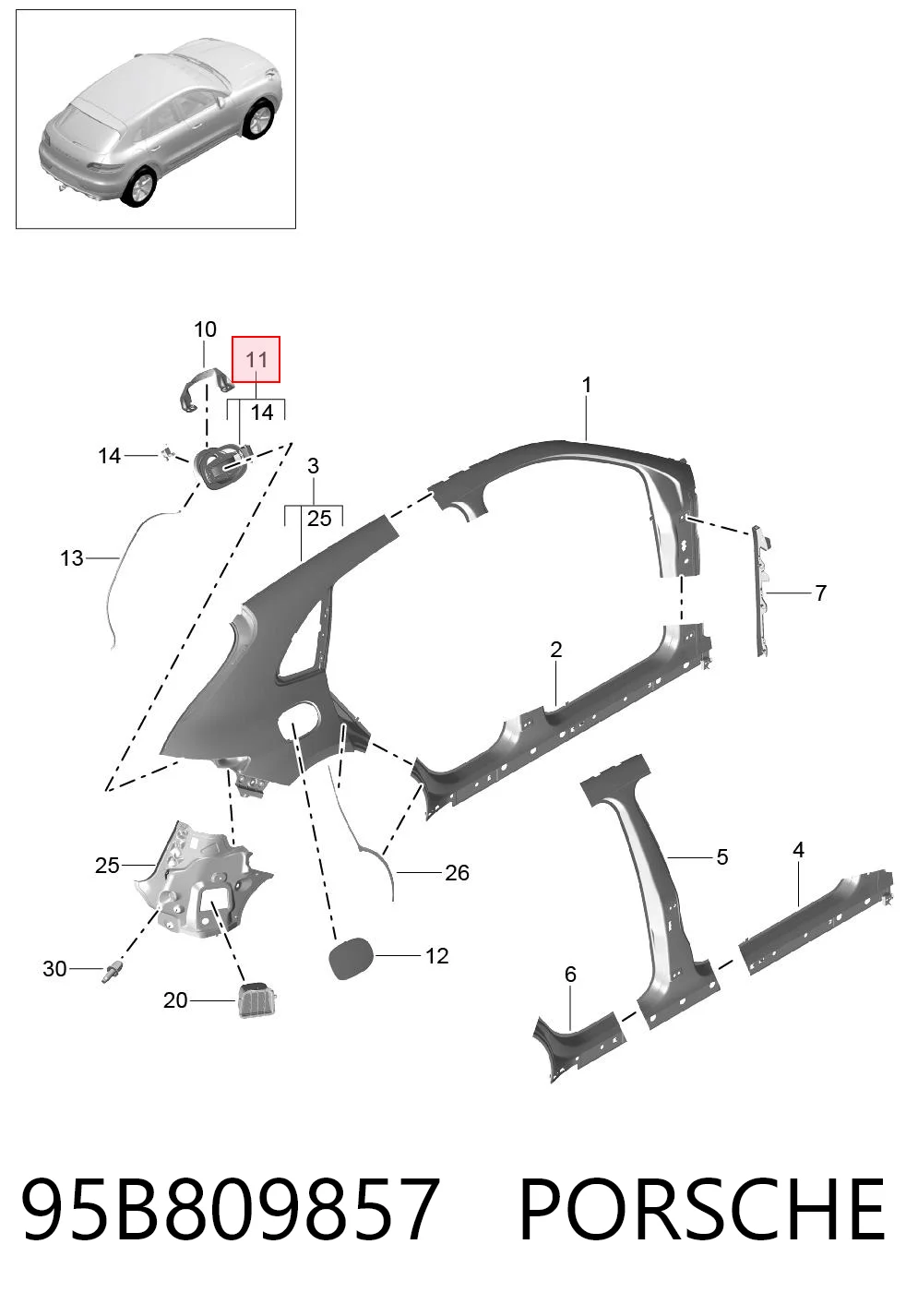 95B809857 Porsche Заливна горловина бензобака