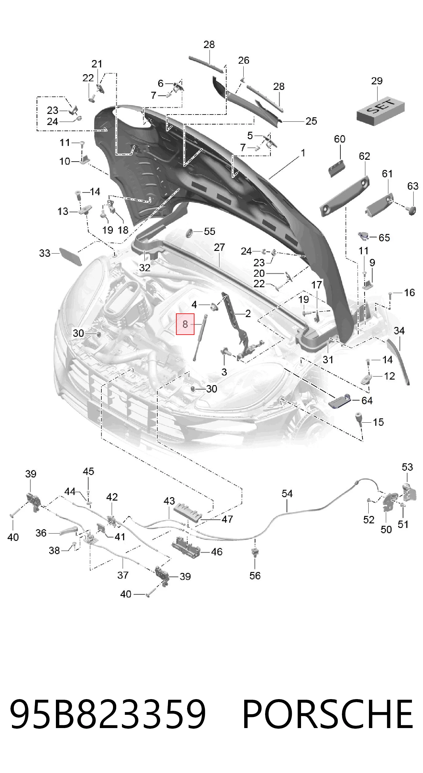 95B823359 Porsche Стійка капота
