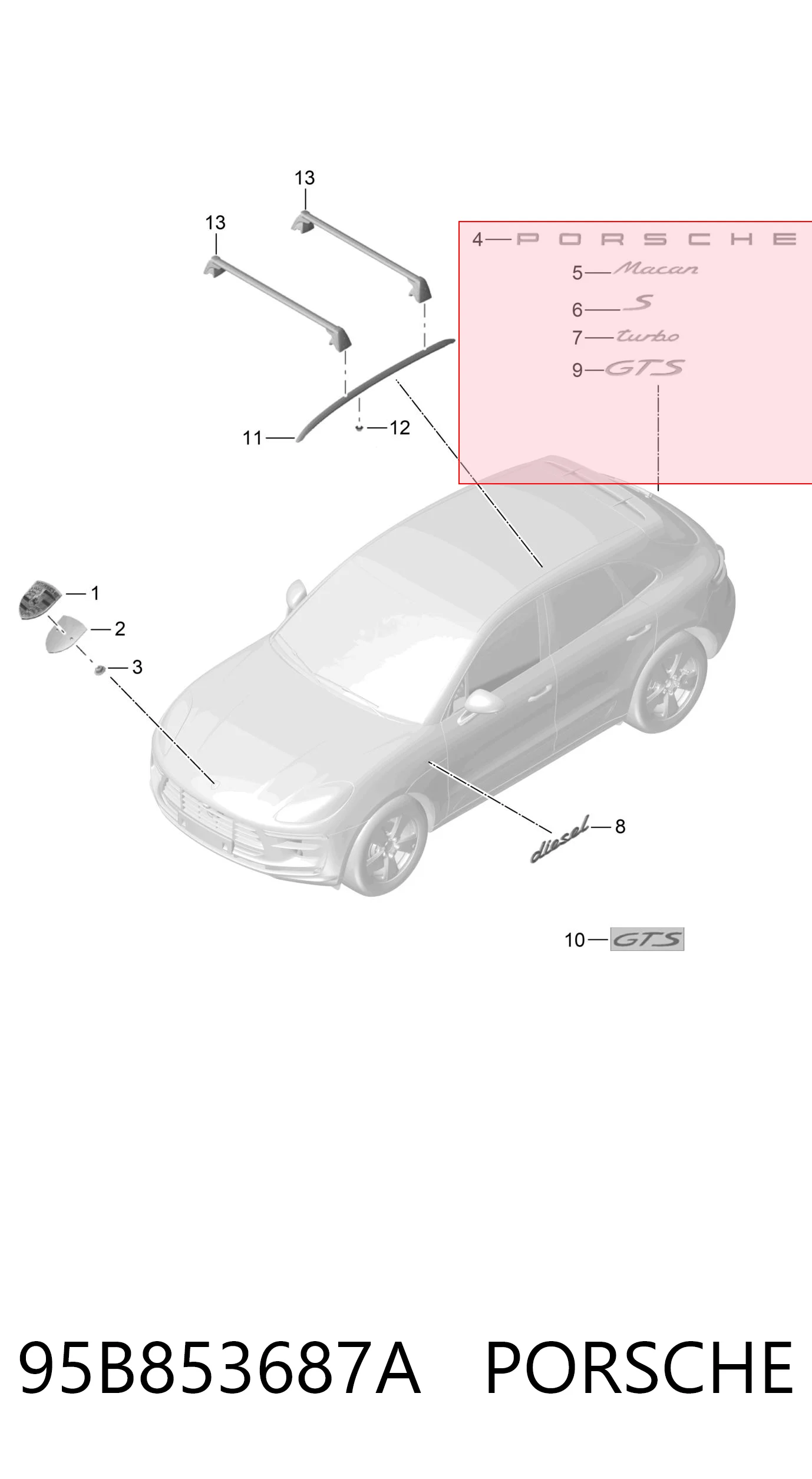 Емблема кришки багажника, фірмовий значок на Porsche MACAN S 95B