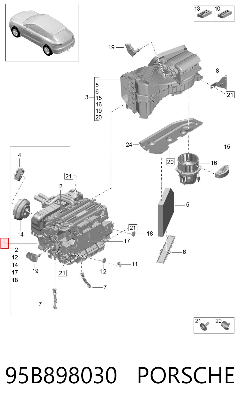 95B898030 Porsche Корпус печі в зборі