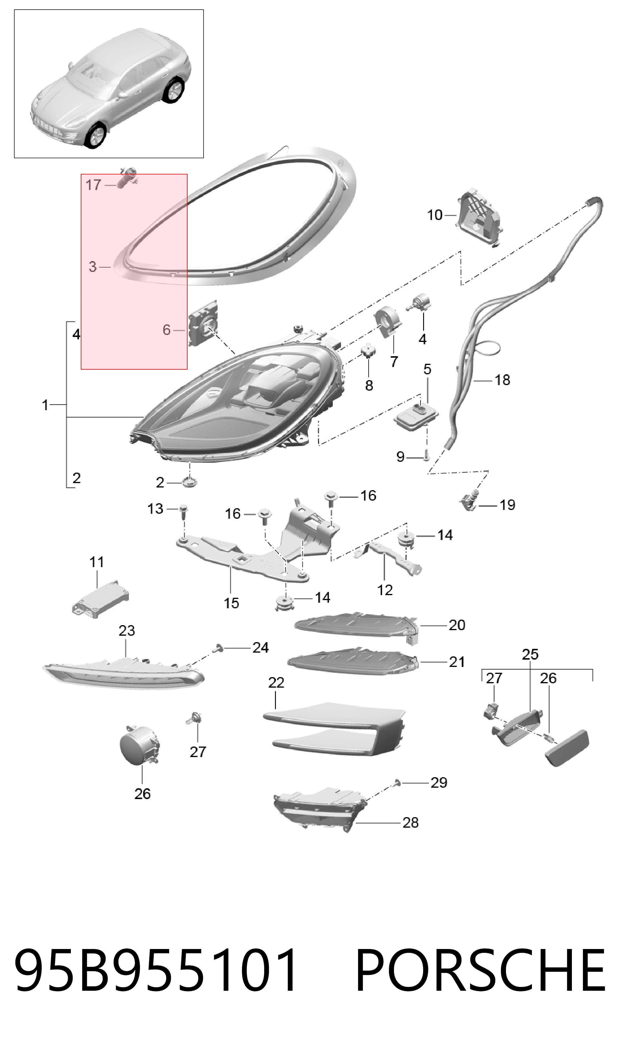 95B955101 Porsche Накладка форсунки омивача фари передньої