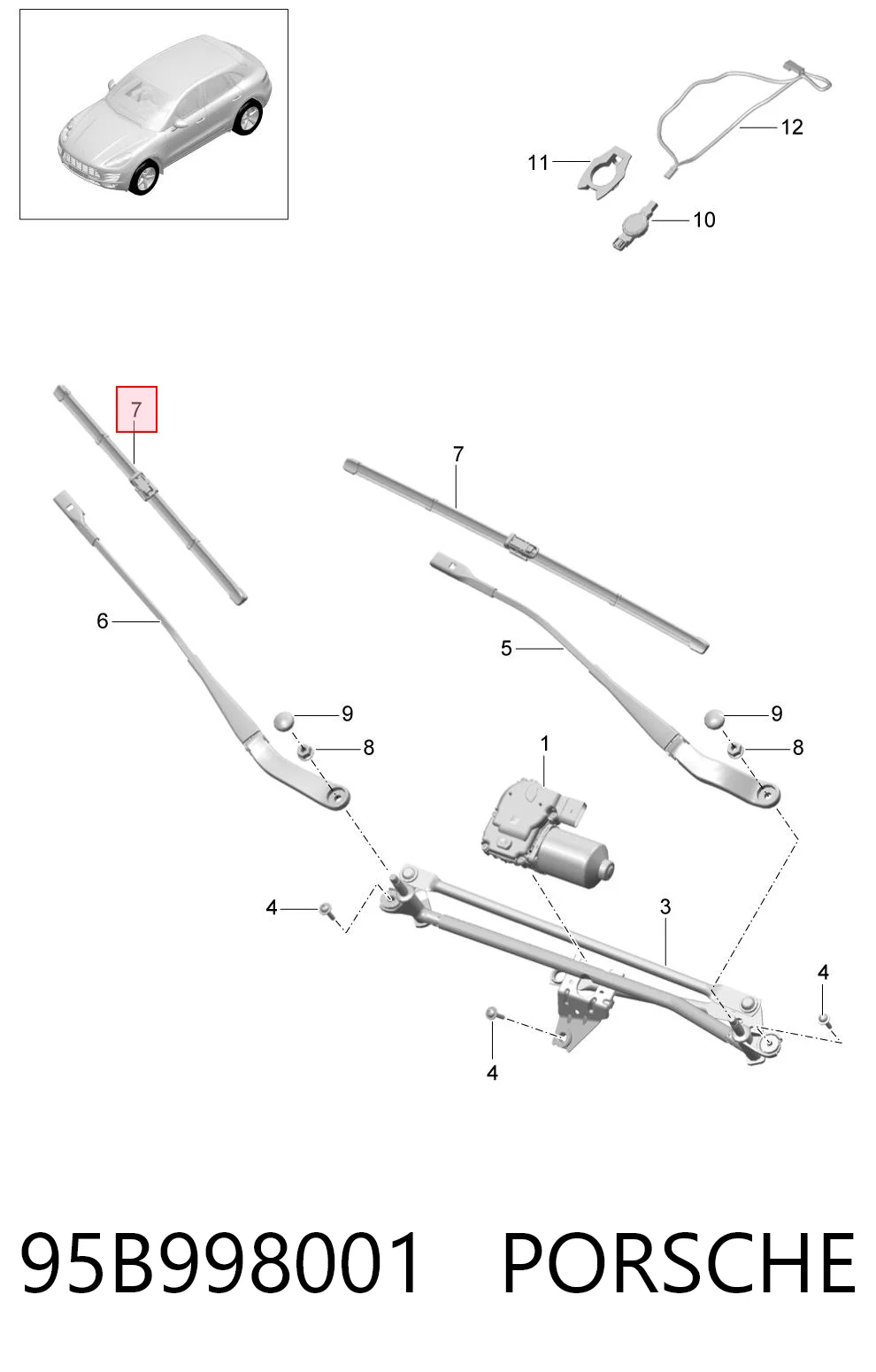 95B998001 Porsche Склоочисники лобового скла