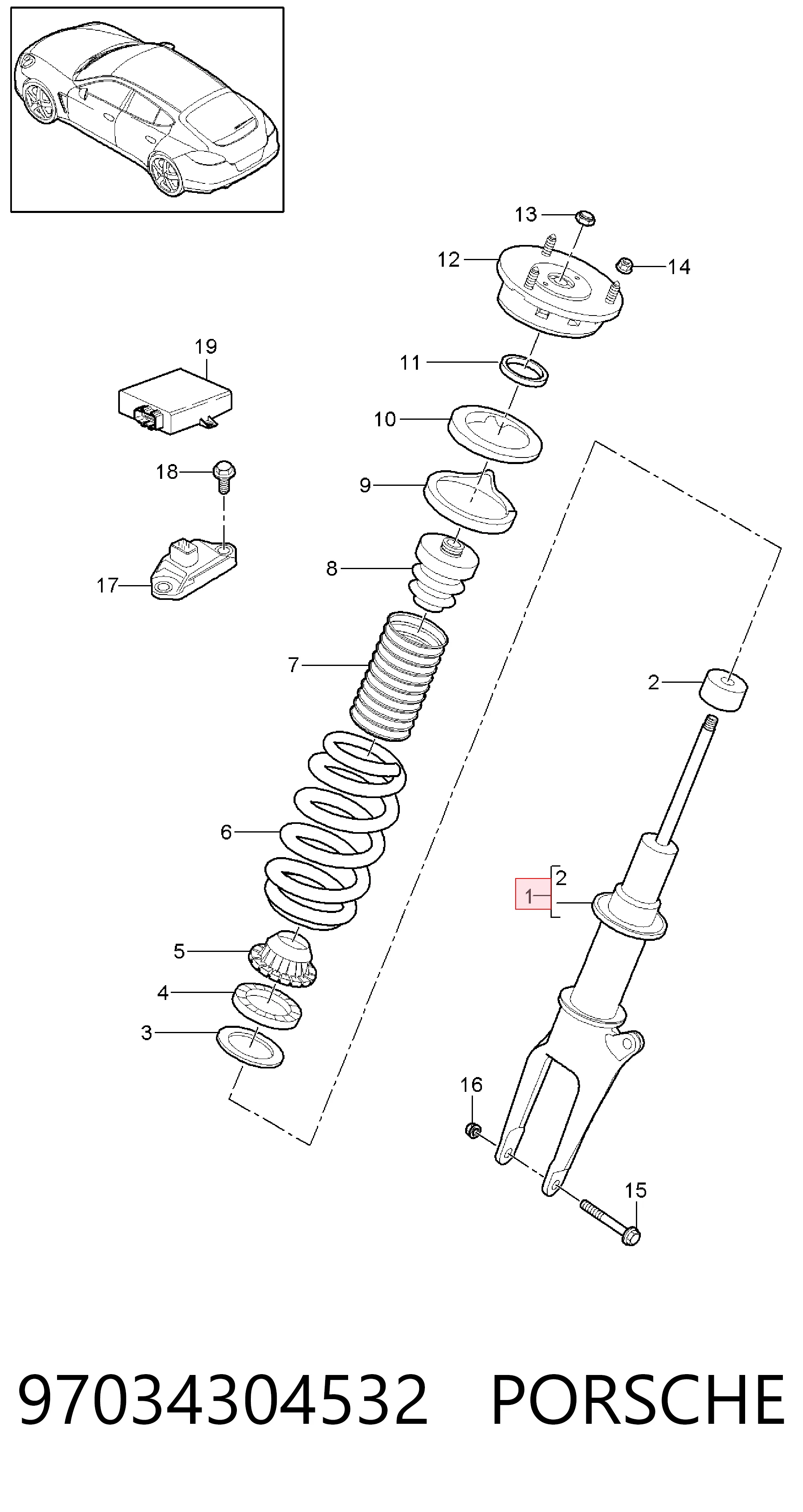 Стойка амортизатора передняя Porsche 97034304532 ціна, від 0.02 USD