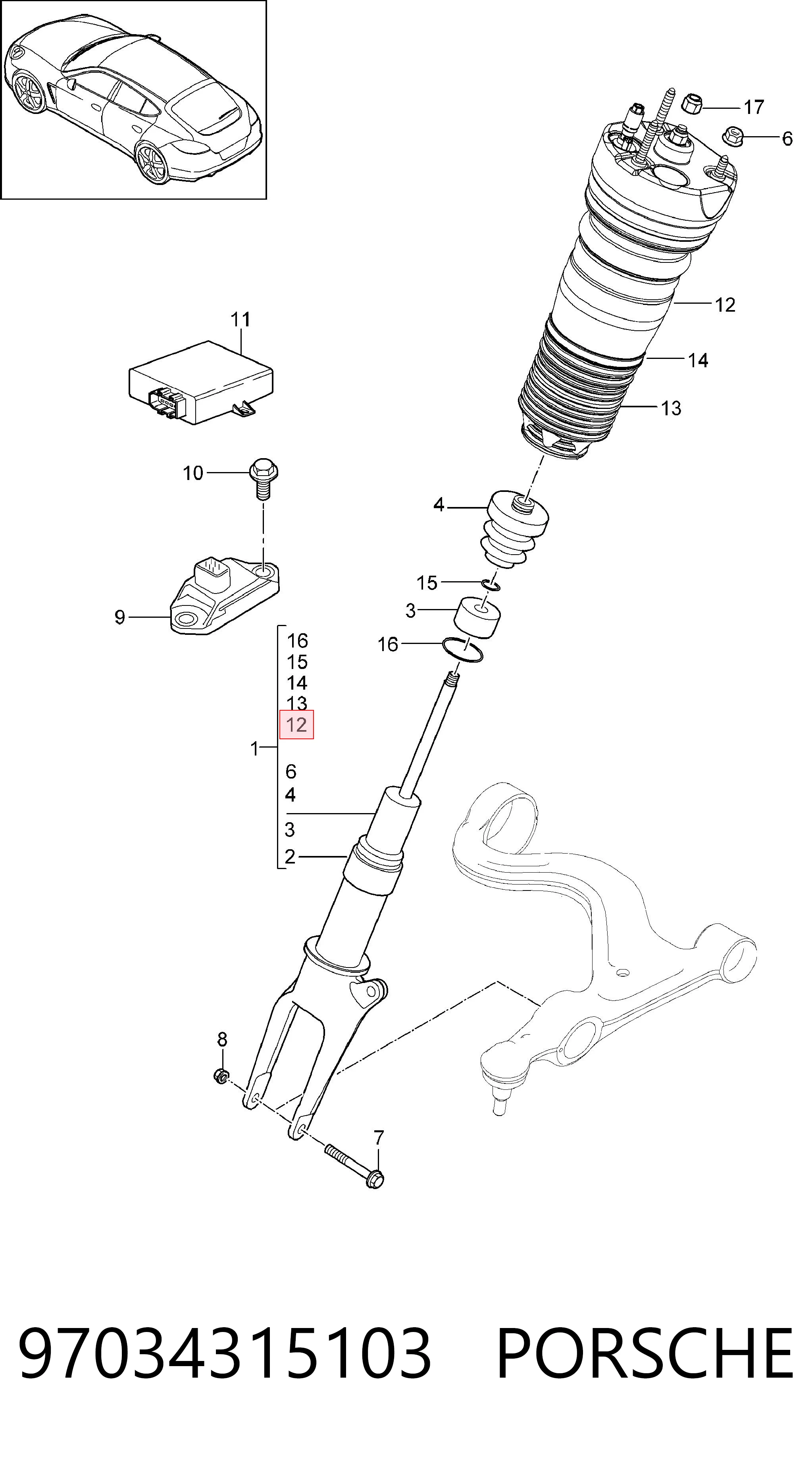 97034315103 Porsche Пневмоподушка/Пневморессора моста переднього