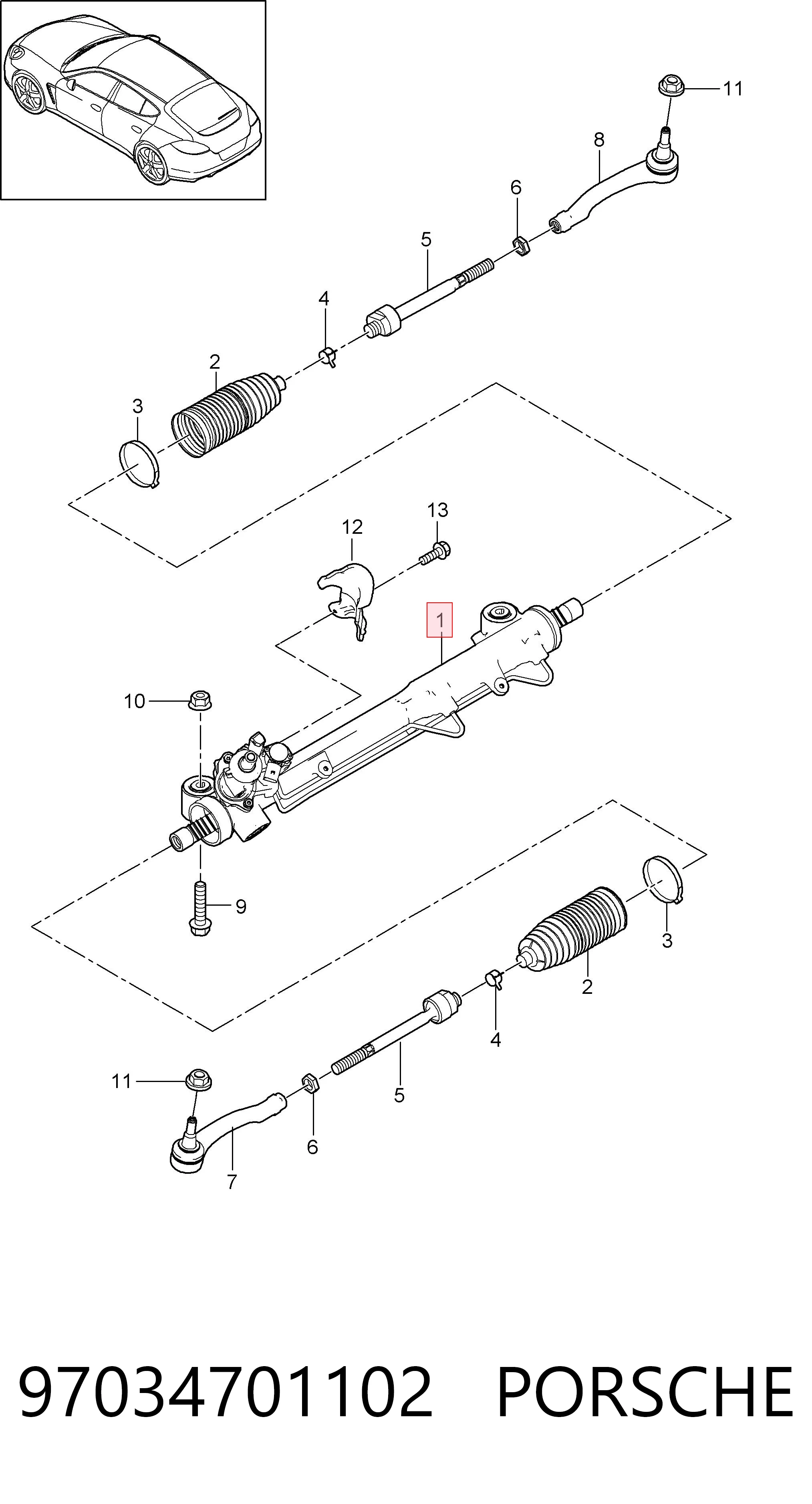 97034701102 Porsche Рейковий рульовий механізм