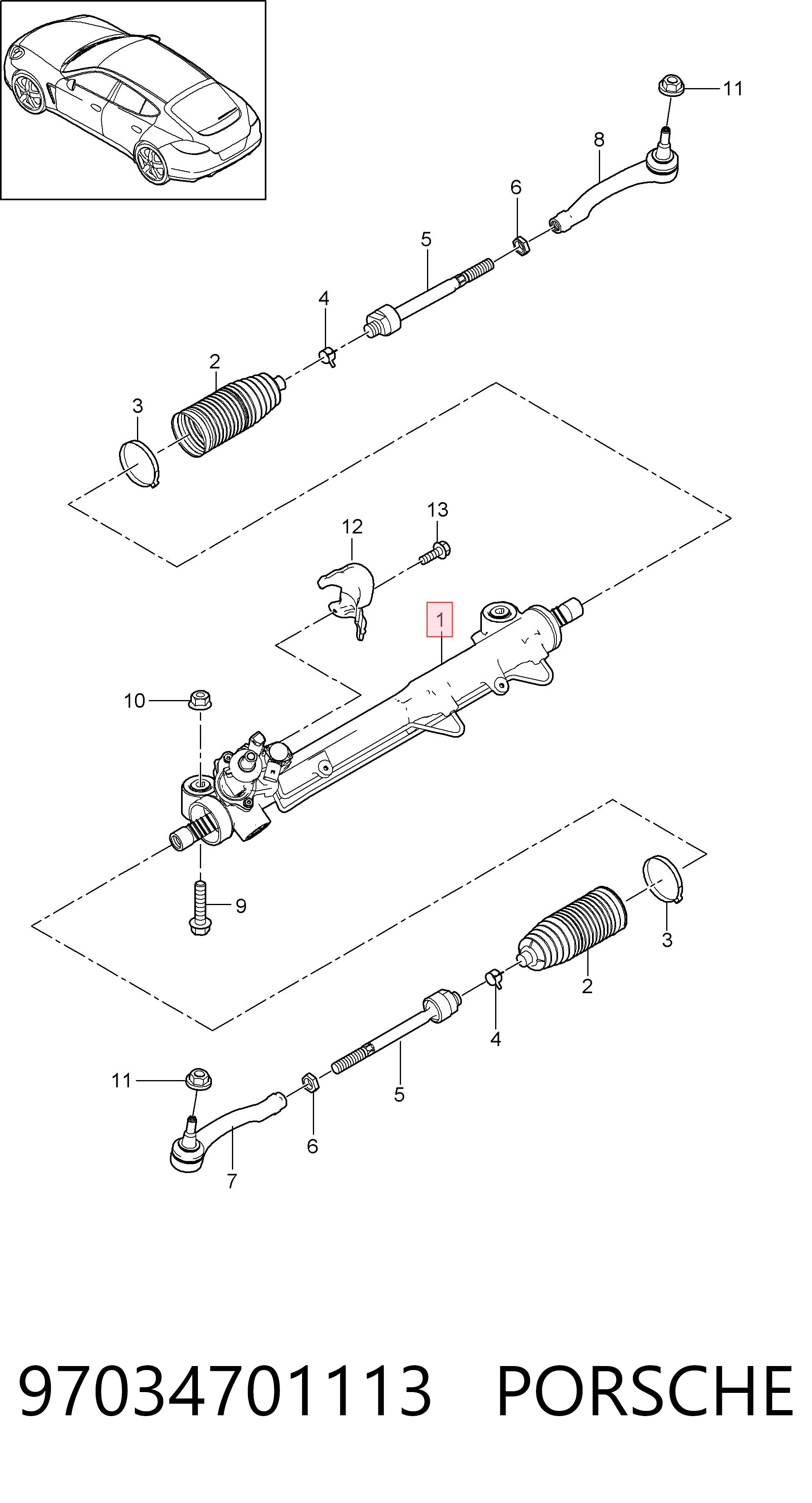 97034701113 Porsche Рейковий рульовий механізм