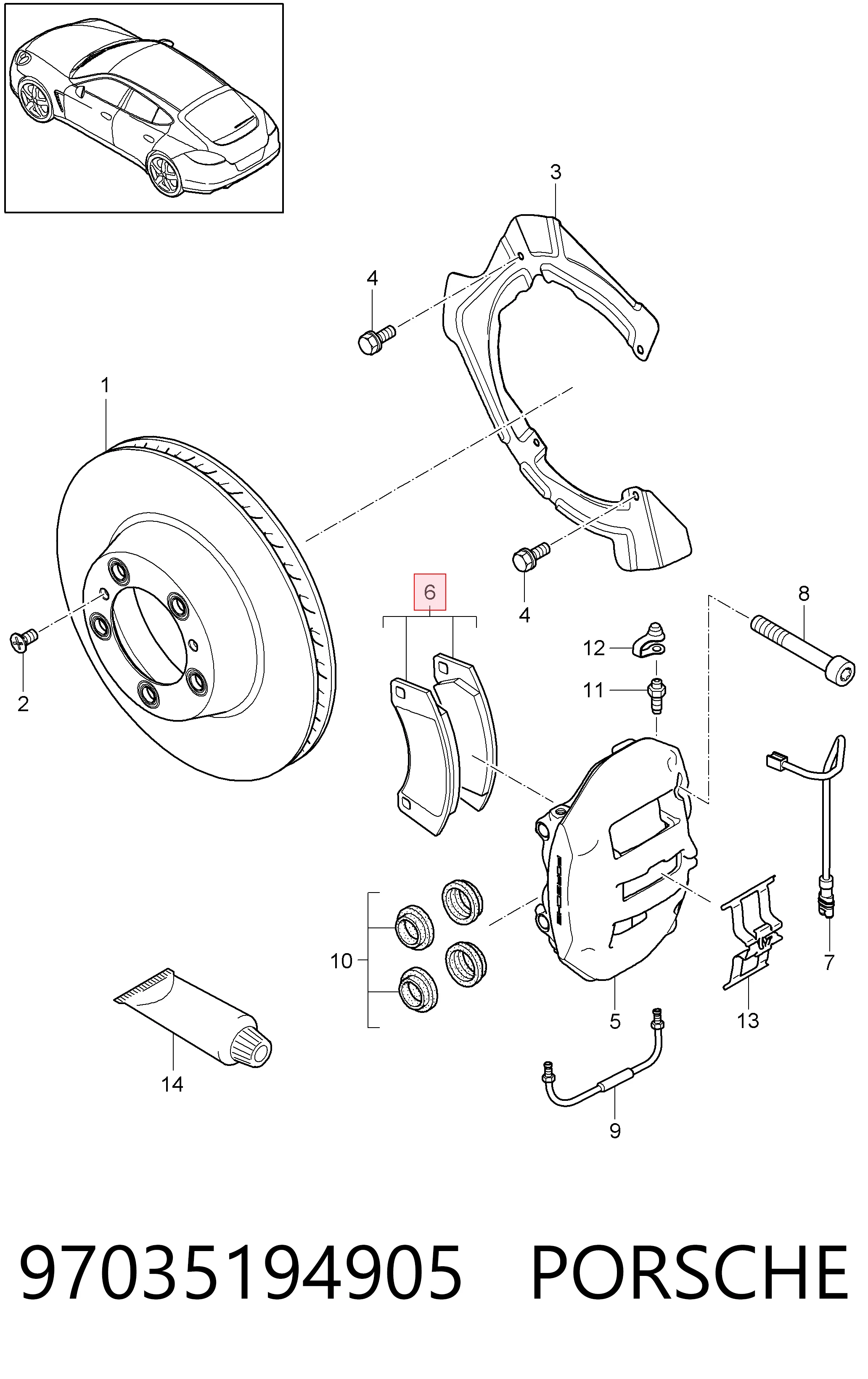 97035194905 Porsche Колодки гальмівні задні, дискові