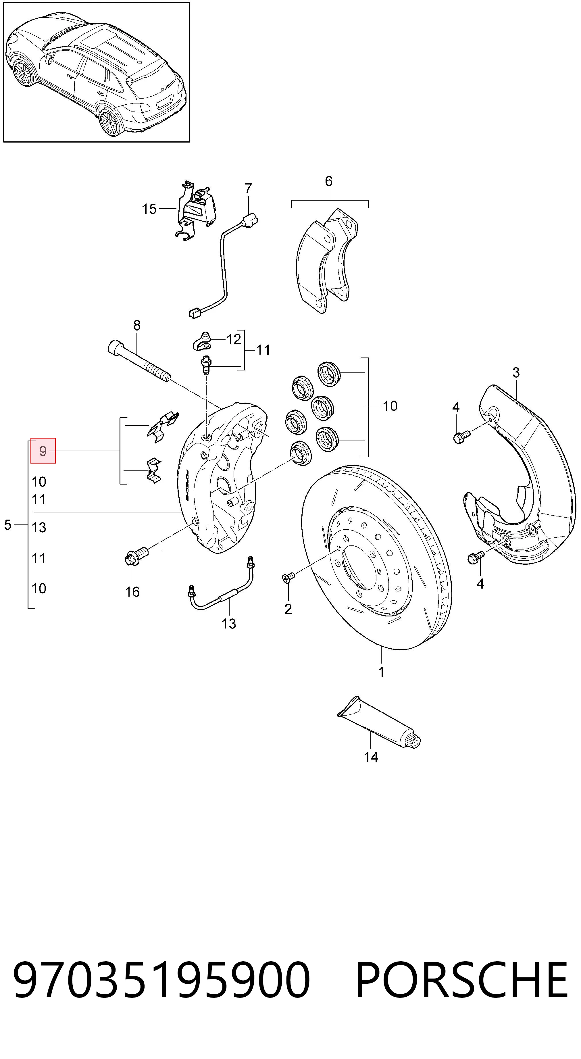 97035195900 Porsche Пружинна засувка супорту