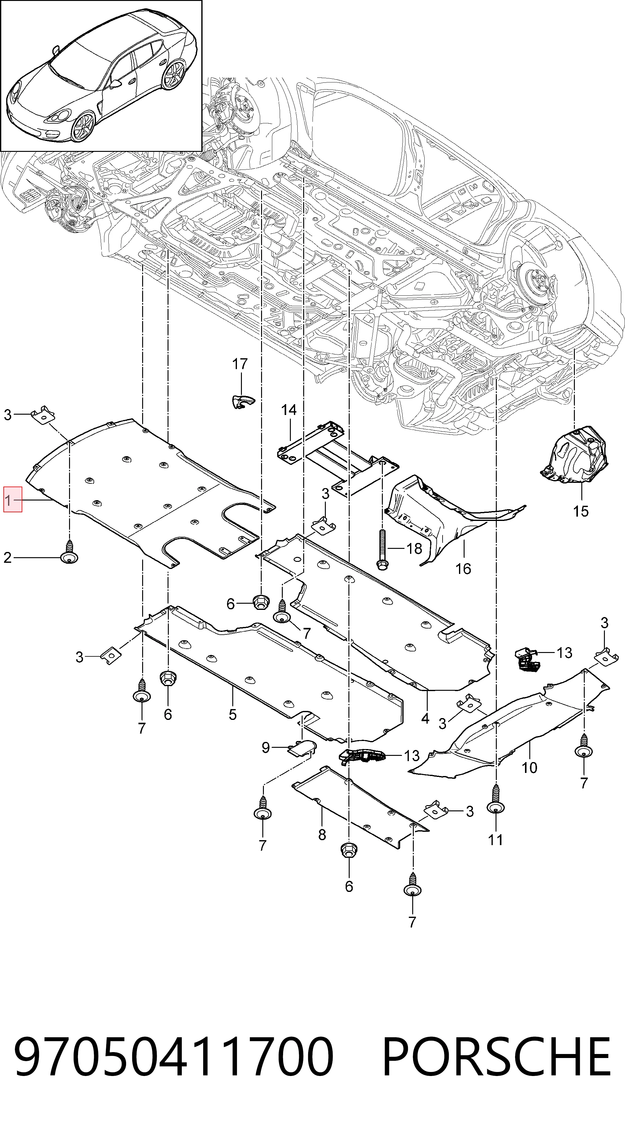 97050411700 Porsche Захист двигуна передній